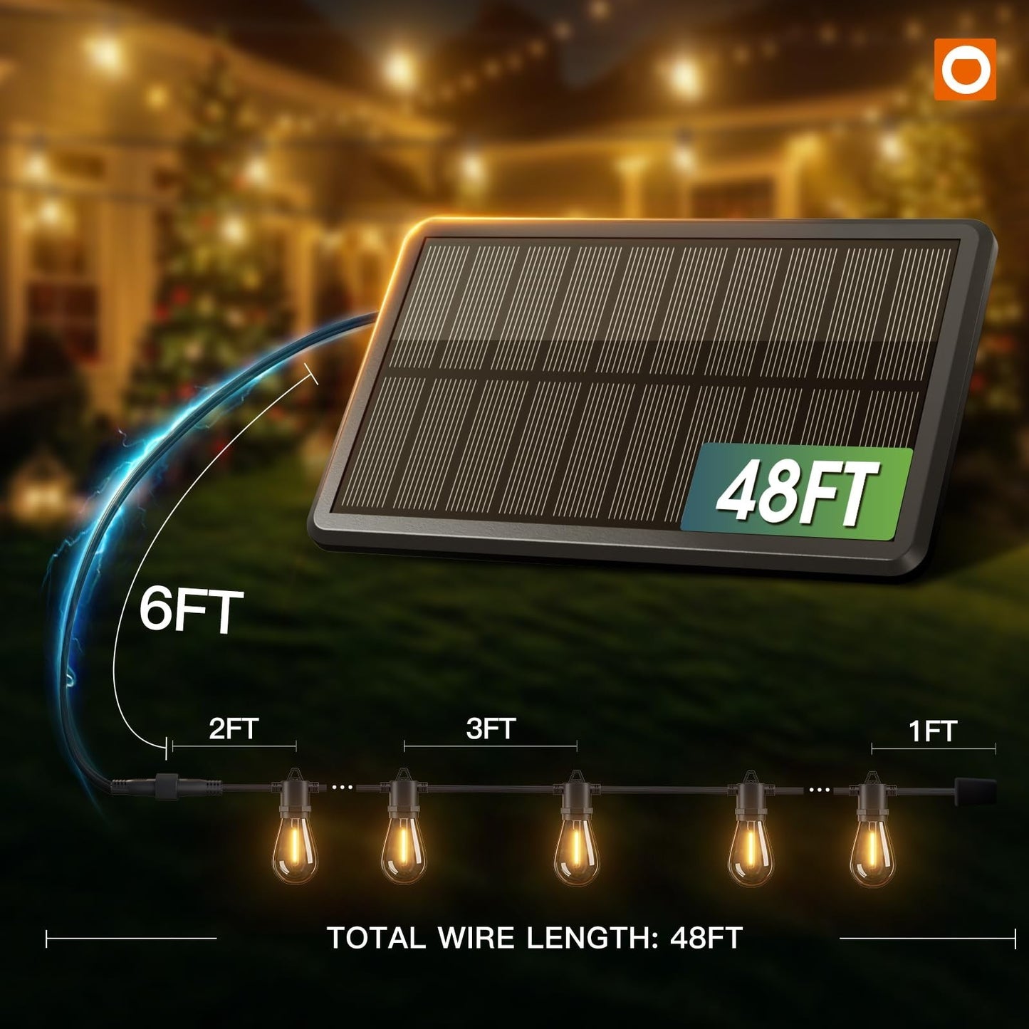 54FT Solar String Lights Outdoor, 20+ Hrs Battery, USB Charging, IP65 Waterproof5