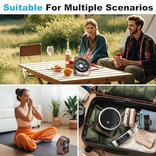 Rechargeable Small Desk Fan 5000mAh   Retro Portable 5 Speed, Low Noise, 360° Ro6