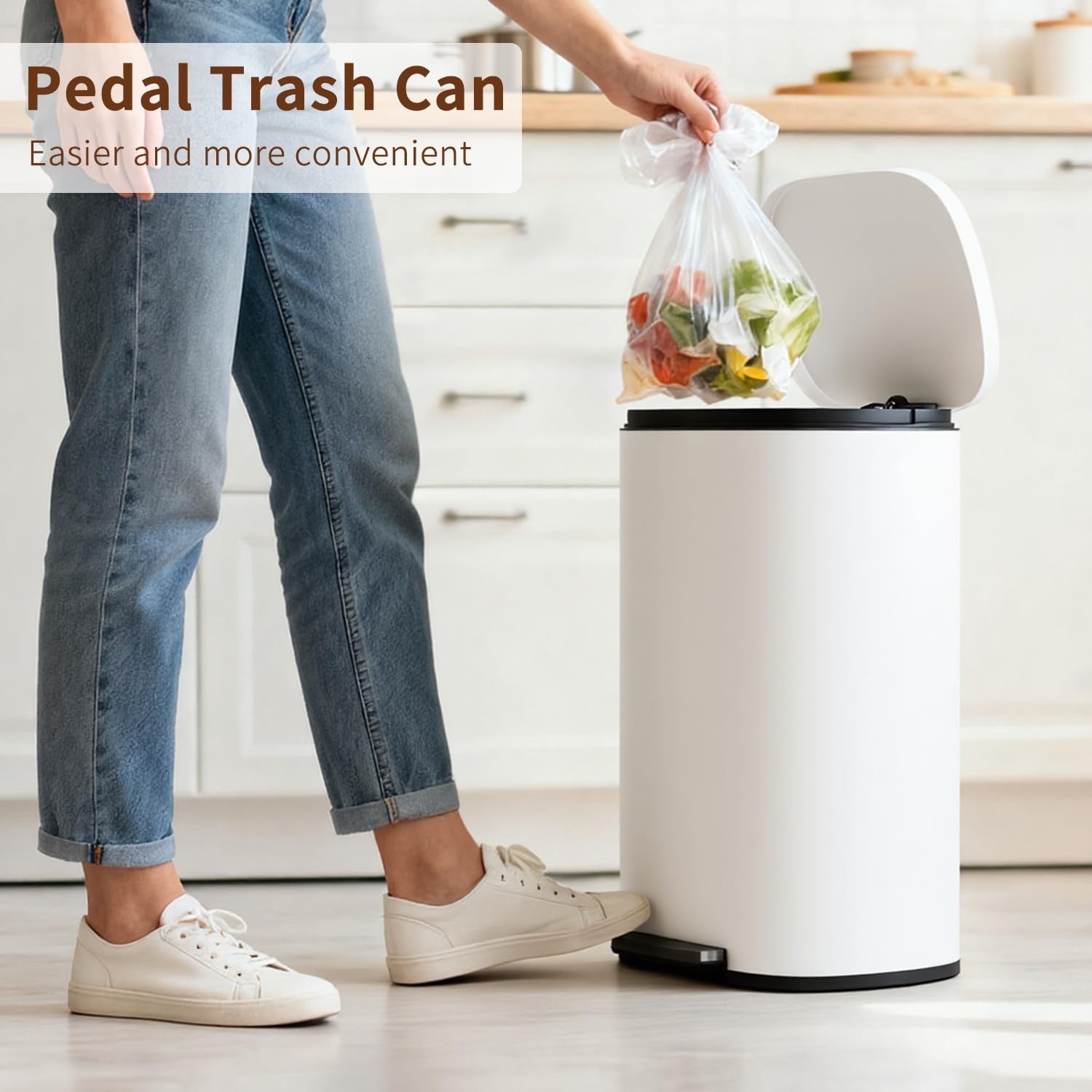 Stainless Steel Trash Can with Lid - 13 Gallon, Removable Inner Bucket, Soft Clo2