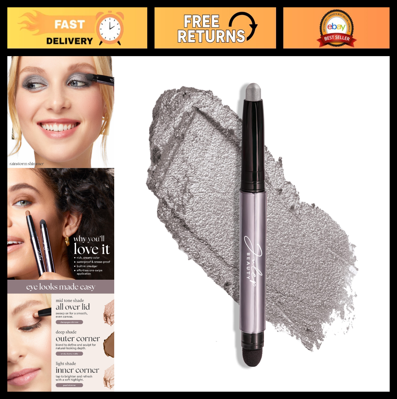 Crème-to-Powder Eyeshadow Stick - Rainstorm Shimmer, Long-Lasting, Easy Applicat0