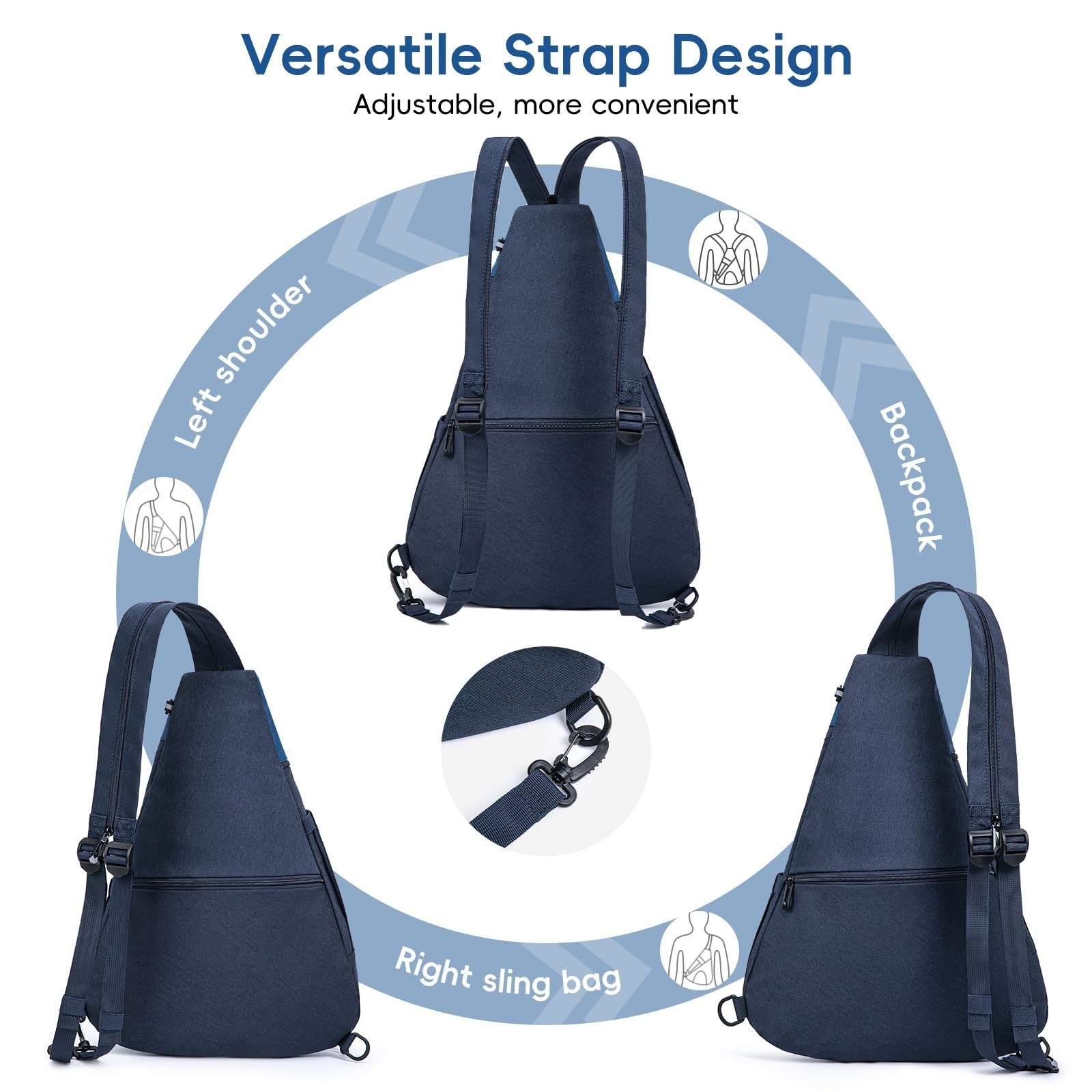 Lightweight Pickleball Sling Bag, 7 Pockets, Water-Resistant, Detachable Strap3