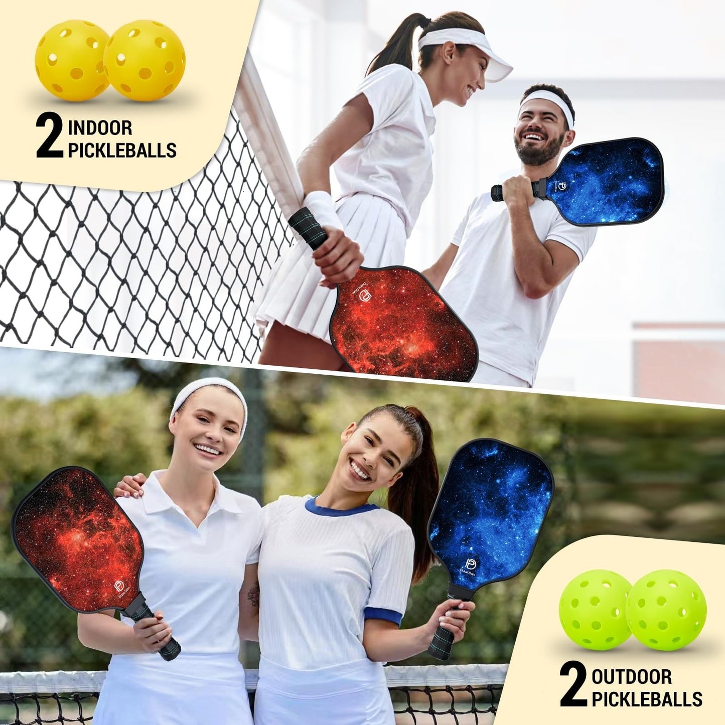 Pickleball Paddles Set of 2/4 - USAPA Approved Fiberglass Graphite Rackets with6
