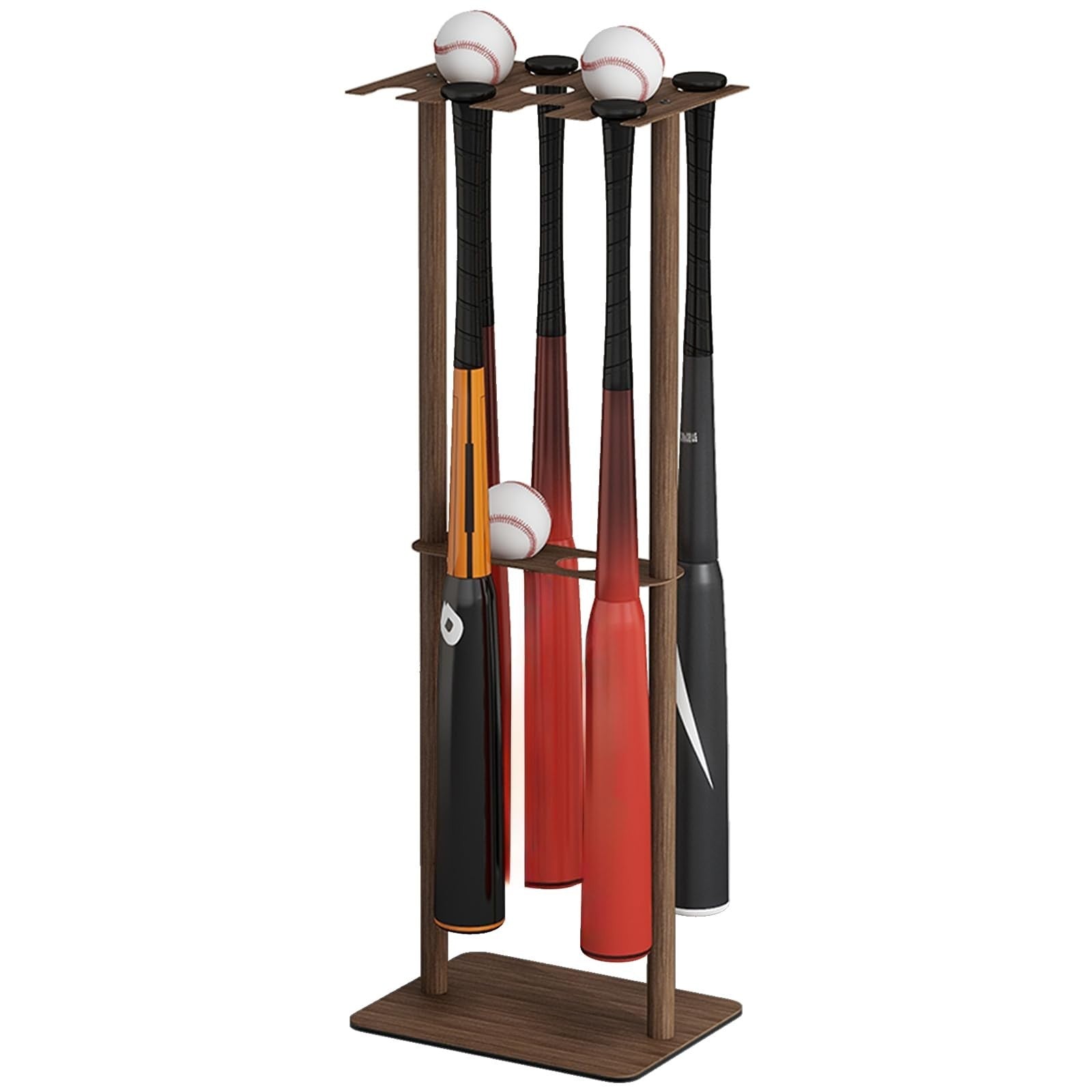 Deep Walnut Baseball Bat Holder Stand   Free Standing Metal Display for 8 Bats &1