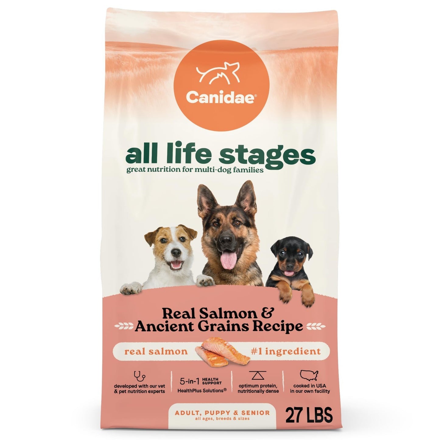 All Life Stages Dog Food, Real Salmon & Ancient Grains, 27 lb   Healthy Nutritio1
