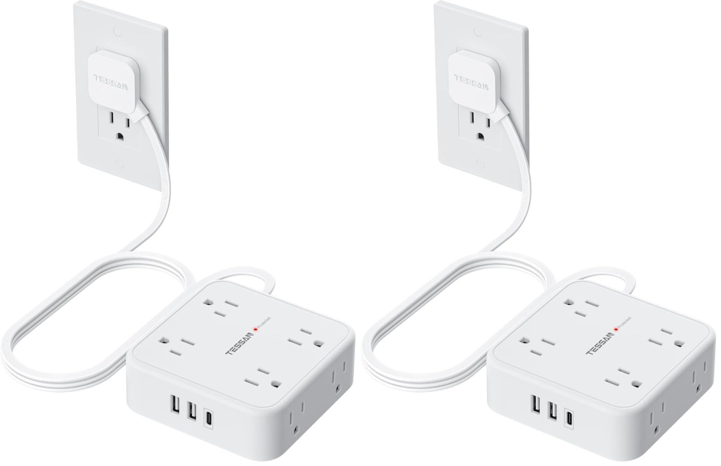 Surge Protector Power Strip 900J Protection, 5 Ft, 2 Pack, White, Multiple Outle1