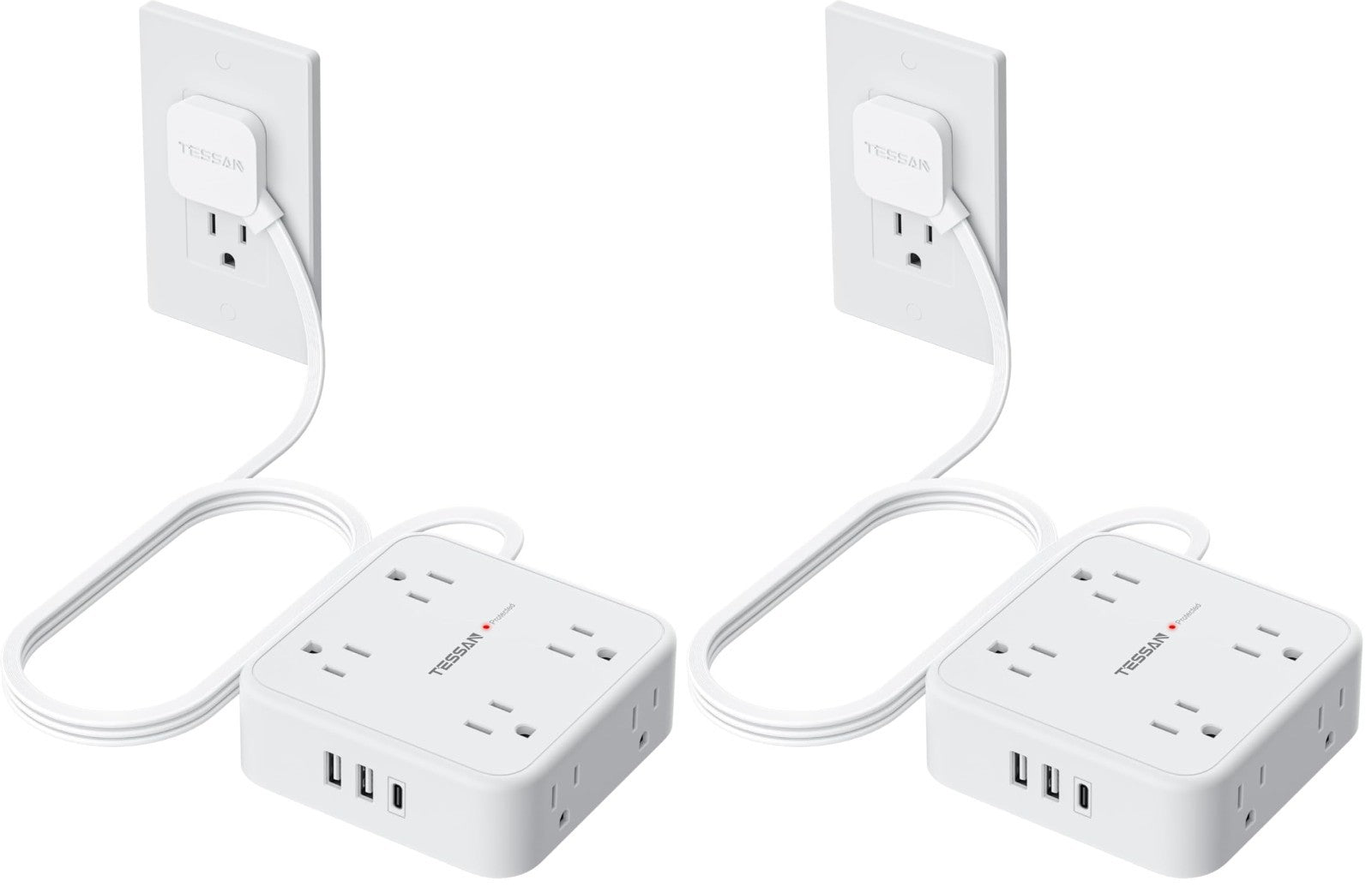 Surge Protector Power Strip 900J Protection, 5 Ft, 2 Pack, White, Multiple Outle1