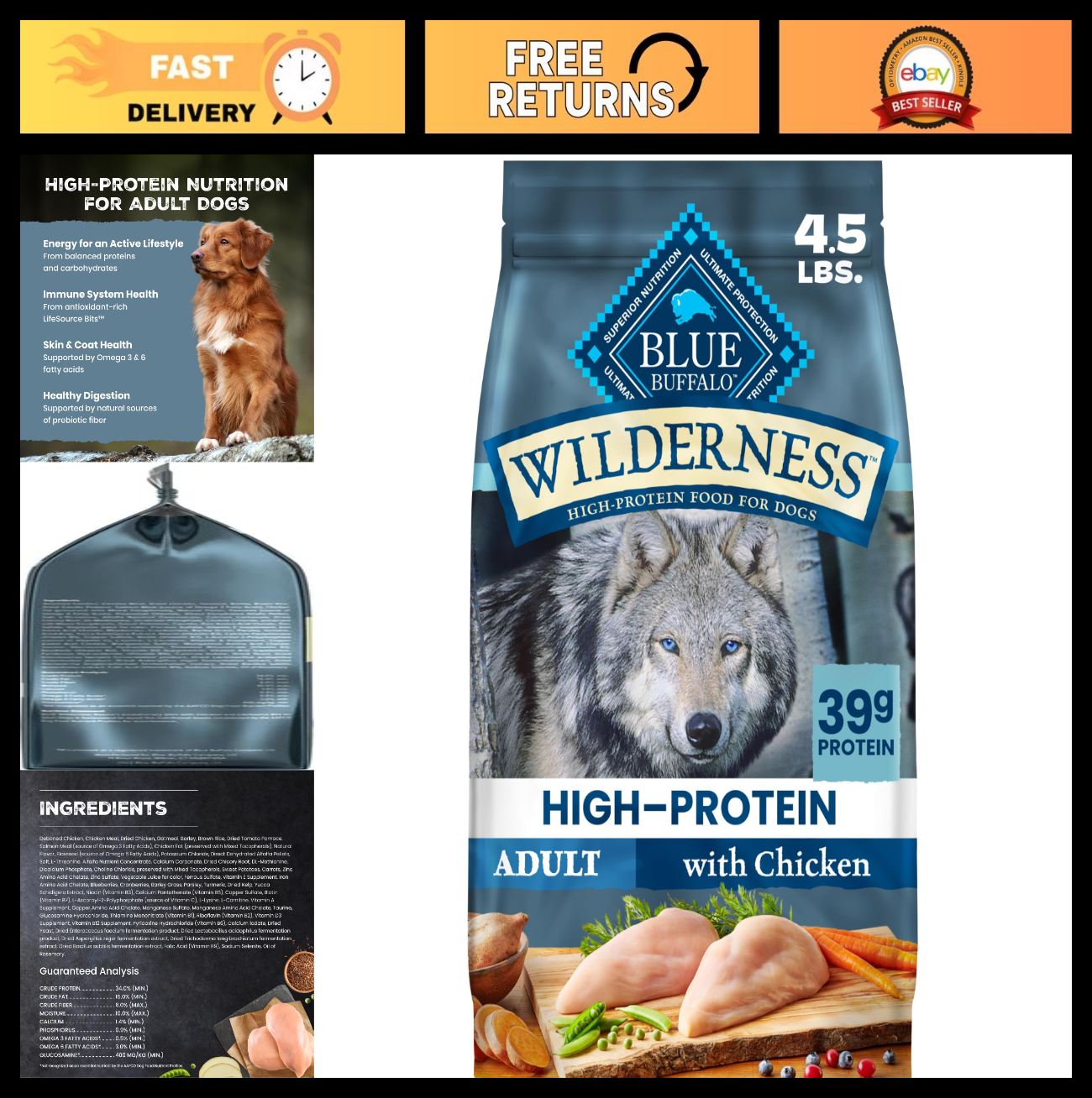 High Protein Chicken & Wholesome Grains Dry Dog Food 4.5lb   Grain Free Formula0