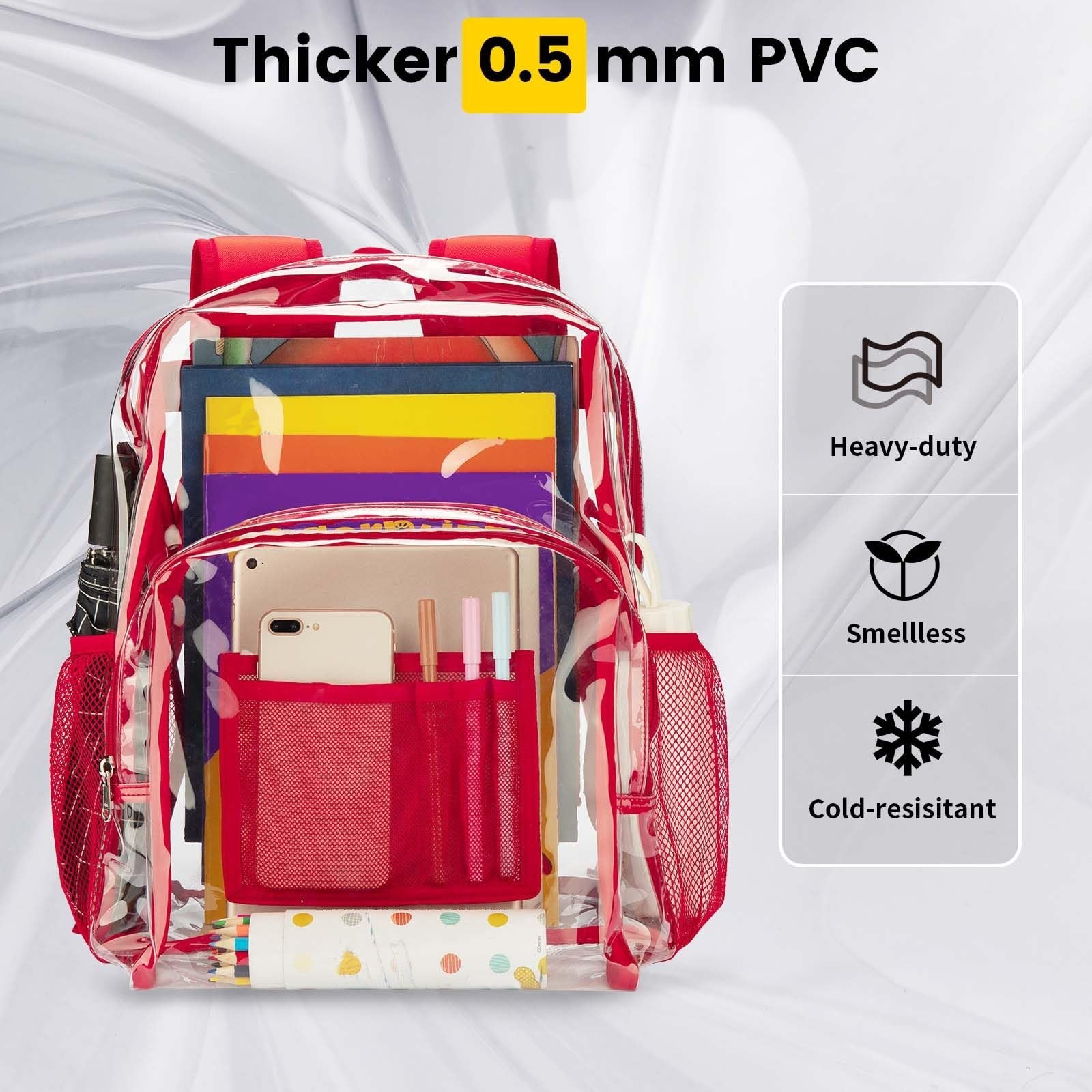 Clear PVC Backpack, Heavy Duty Transparent Bag with Reinforced Straps, Large Cap3