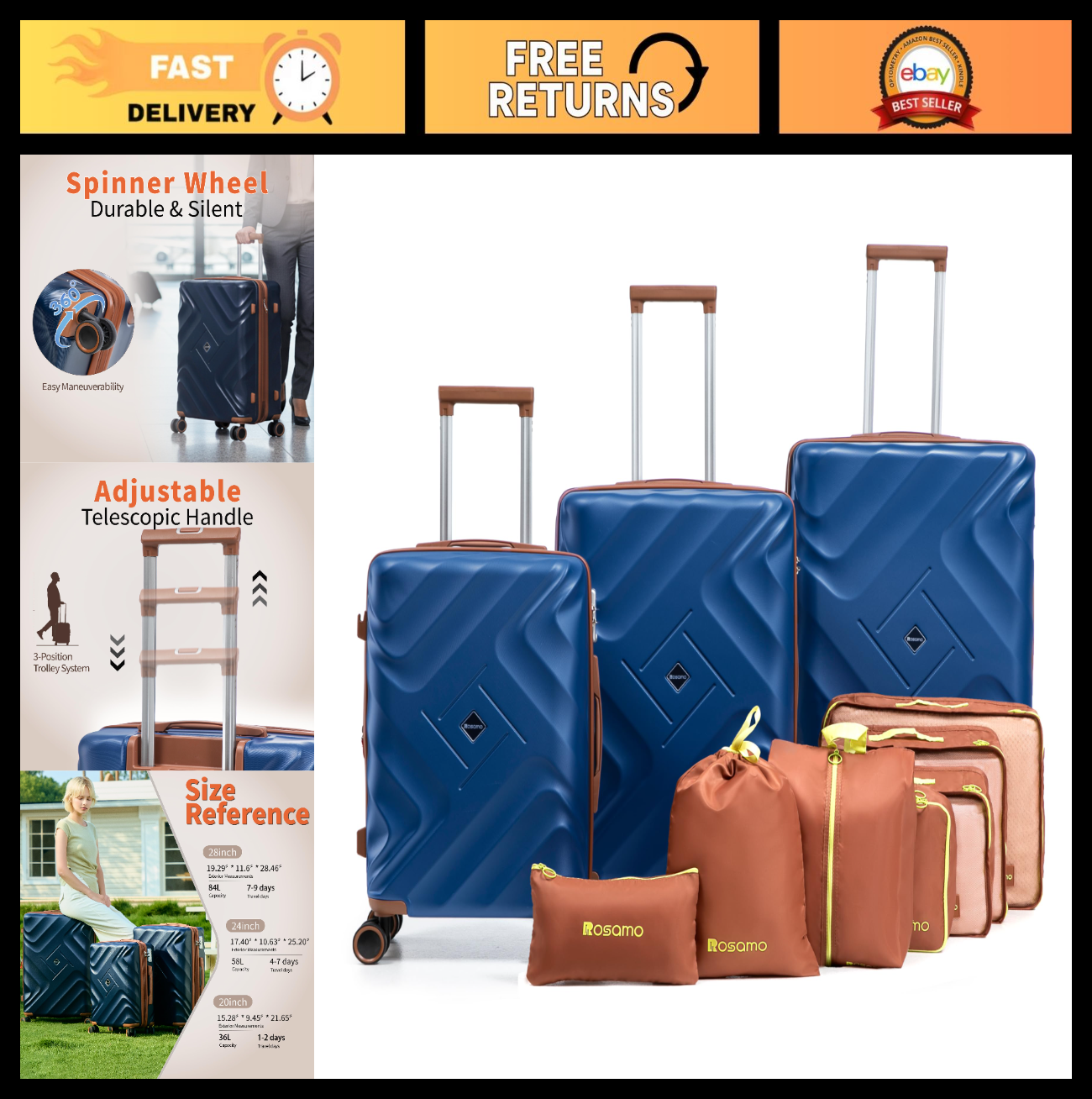 10-Piece Expandable Luggage Set - Airline Approved Carry-On Suitcase, Hard Case,0