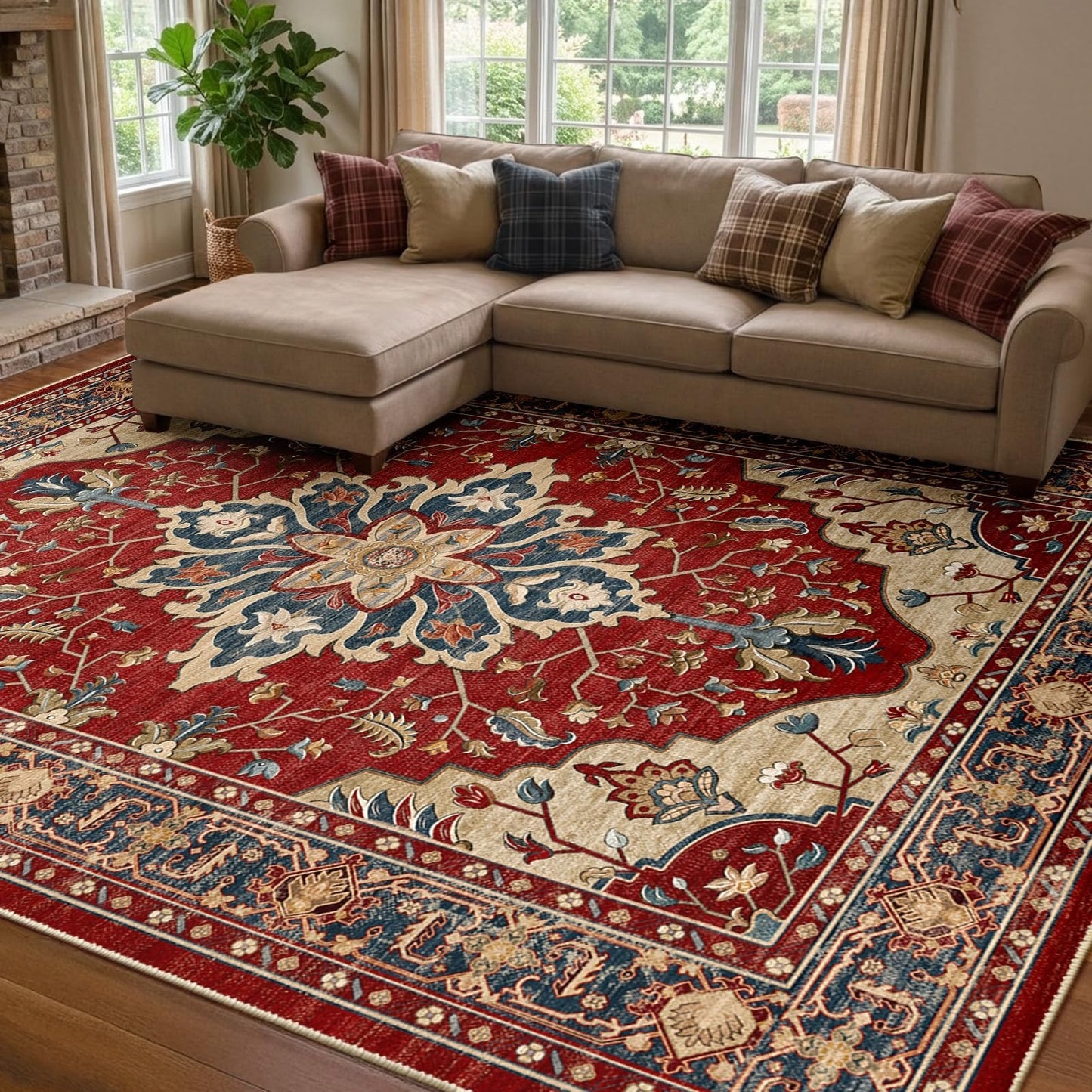 Washable 8'x10' Area Rug   Non Slip, Water Repellent, Pet Friendly Vintage Flora1