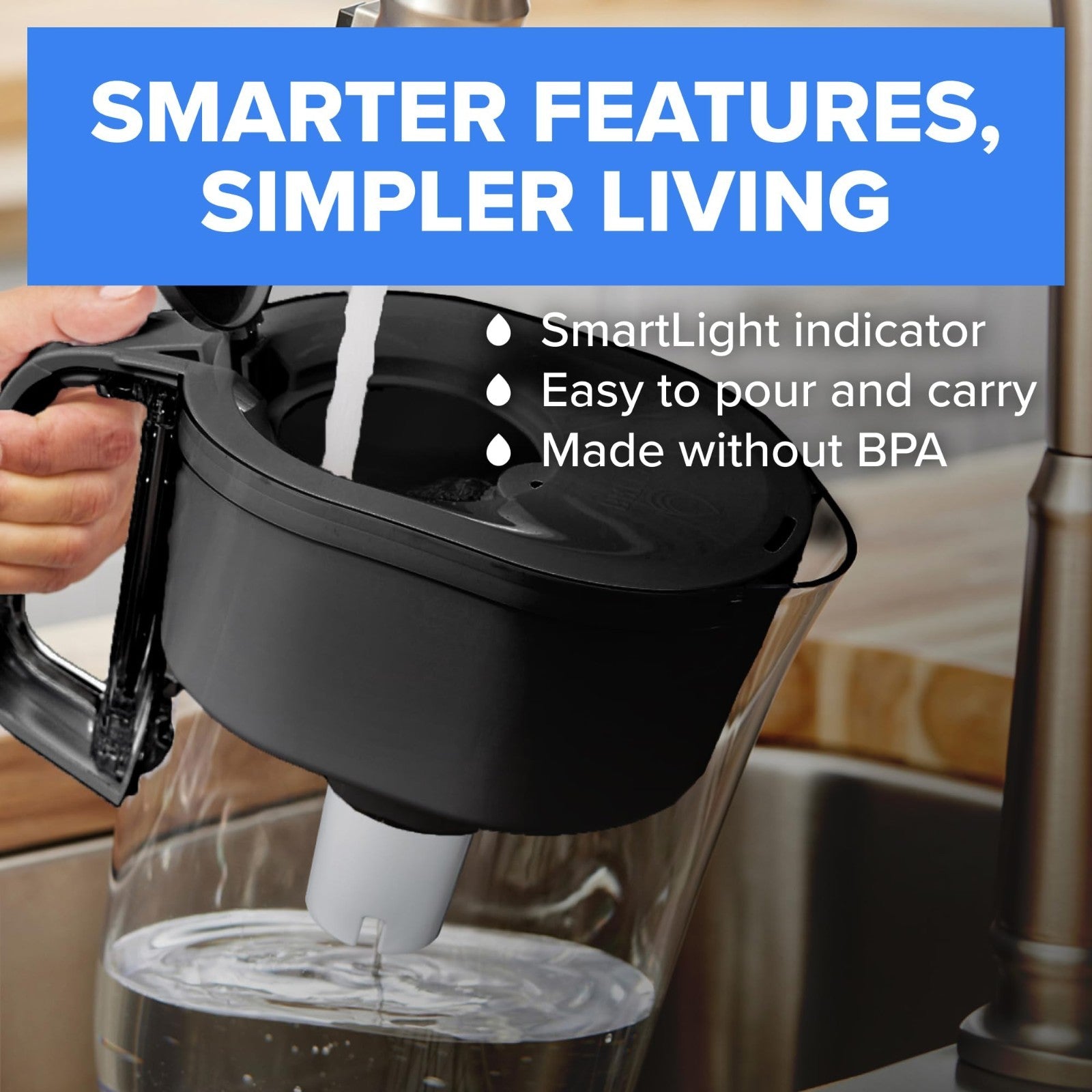 6 Cup Water Filter Pitcher with 1 Filter   Reduces Chlorine, Copper, Mercury & C3