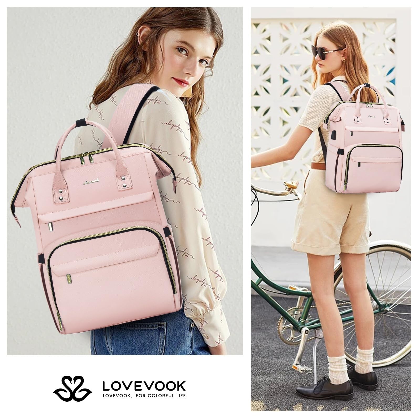 Stylish 18" Laptop Backpack for Women   Waterproof Travel Bag with USB Port, Pin2