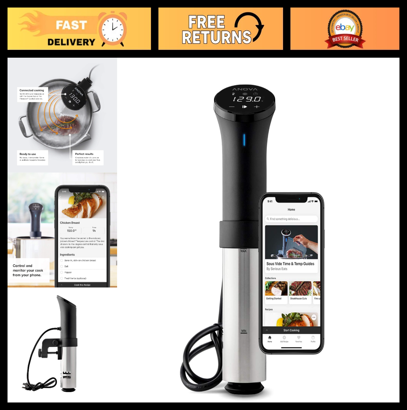 Precision Sous Vide Cooker 1000W WiFi Immersion Circulator - Perfect Cooking Too0