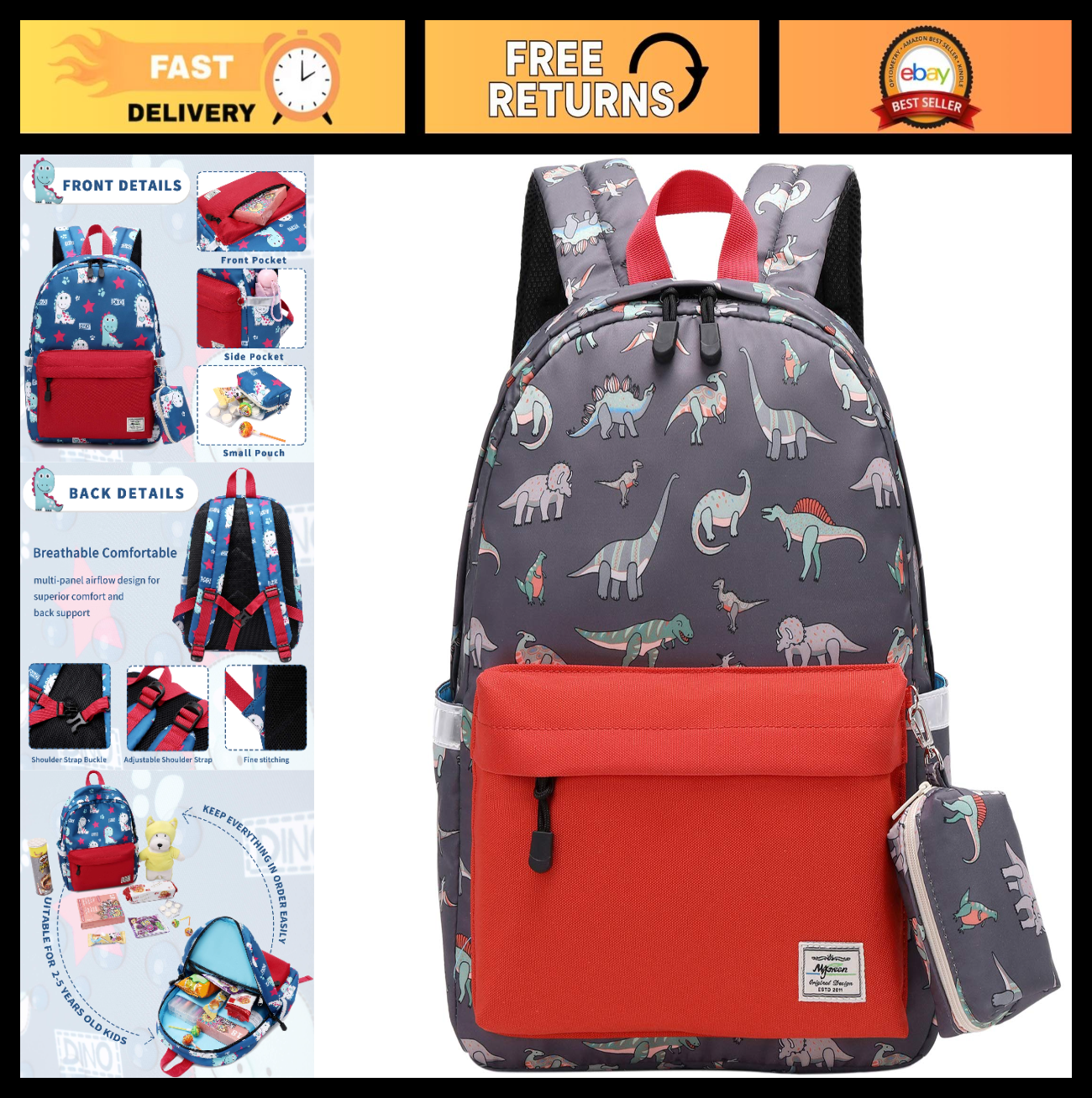 Kids Toddler Backpack with Chest Strap   Durable, Lightweight, Perfect for Boys0