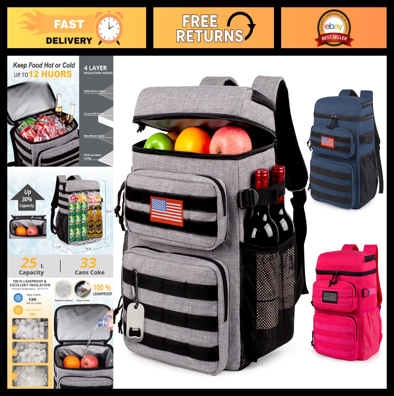 Tactical Insulated Cooler Backpack - Lightweight, Leakproof, Waterproof for Trav0