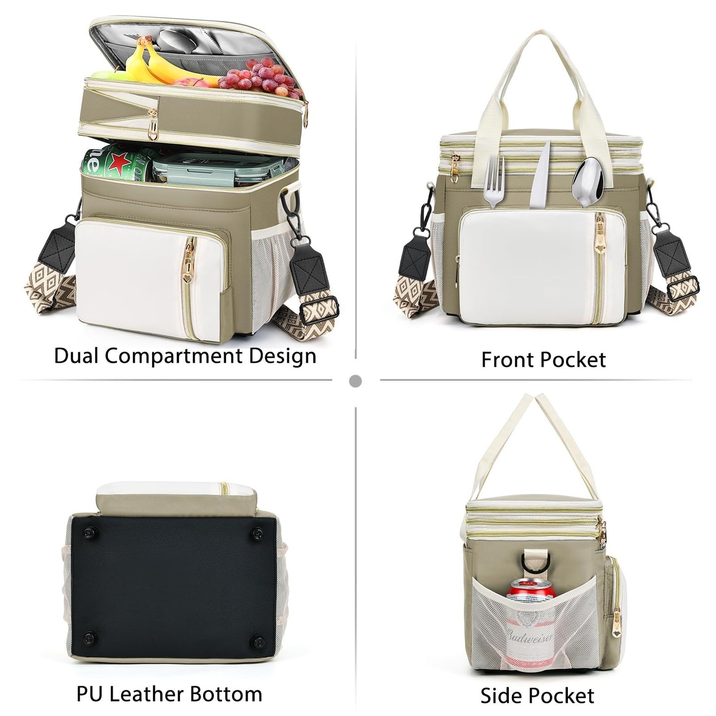 Insulated Lunch Bag - 16L Expandable Cooler Tote, Leakproof, Adjustable Strap fo7