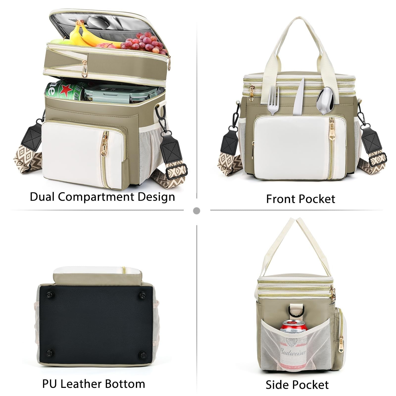 Insulated Lunch Bag - 16L Expandable Cooler Tote, Leakproof, Adjustable Strap fo7