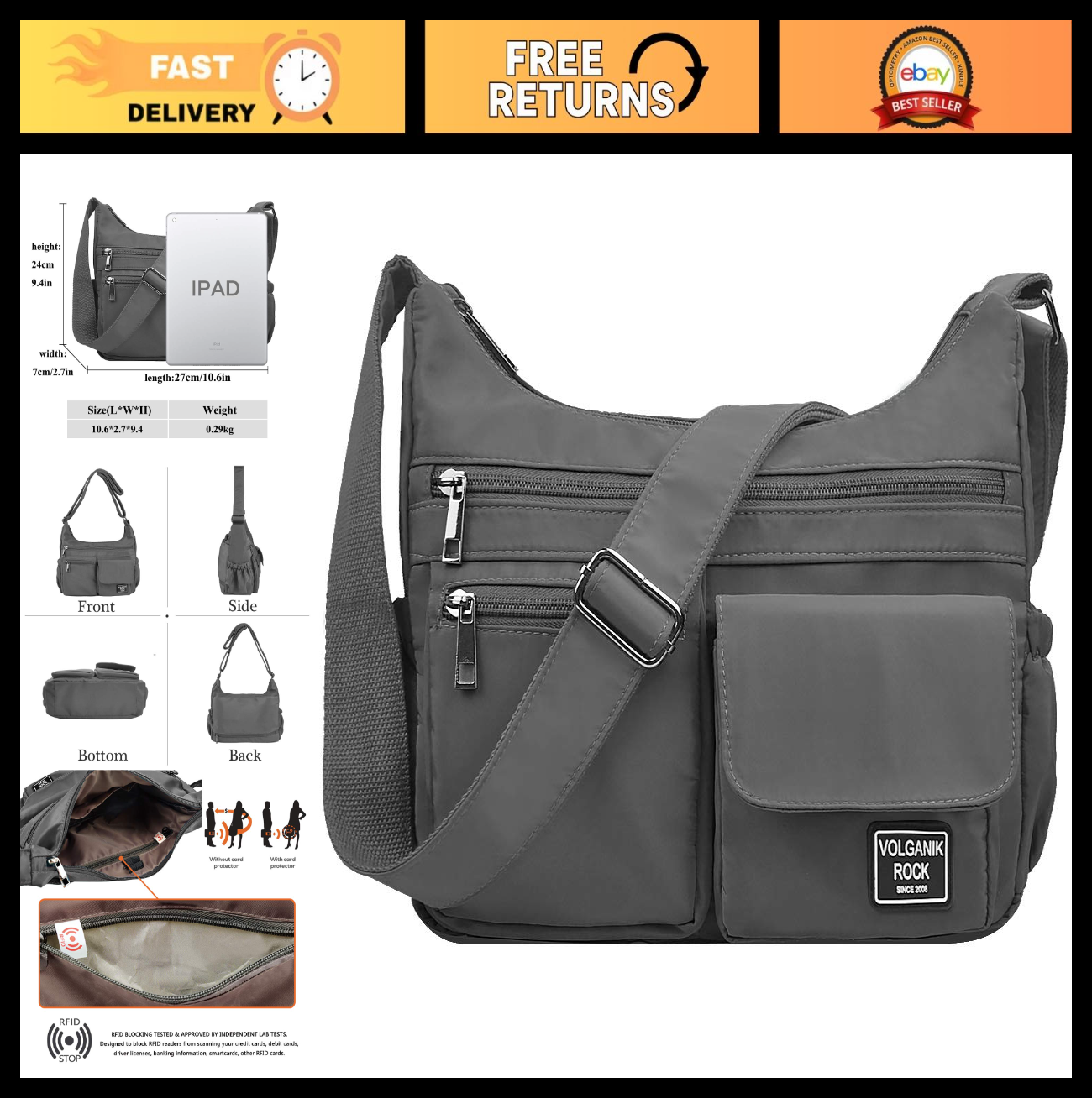 Lightweight Waterproof Crossbody Bag for Women | RFID Travel Shoulder Purse0