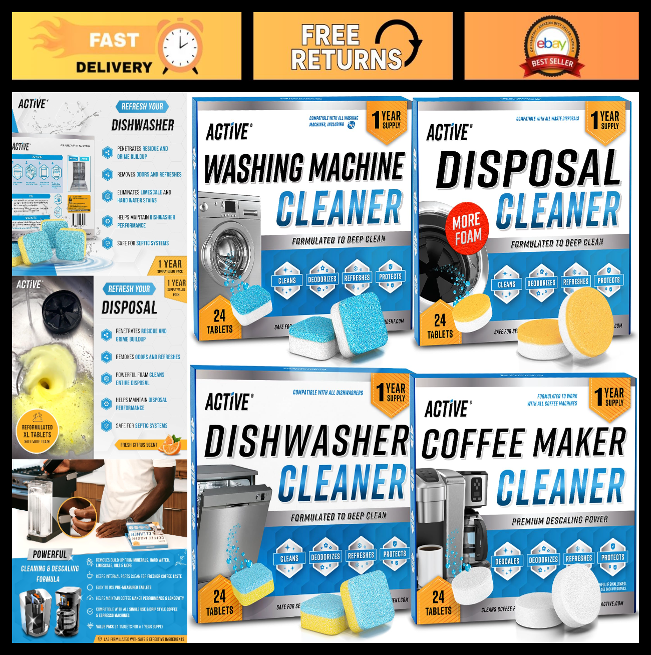 96 Cleaning Tablets for Washer, Dishwasher, Disposal & Coffee Maker   Deep Clean0