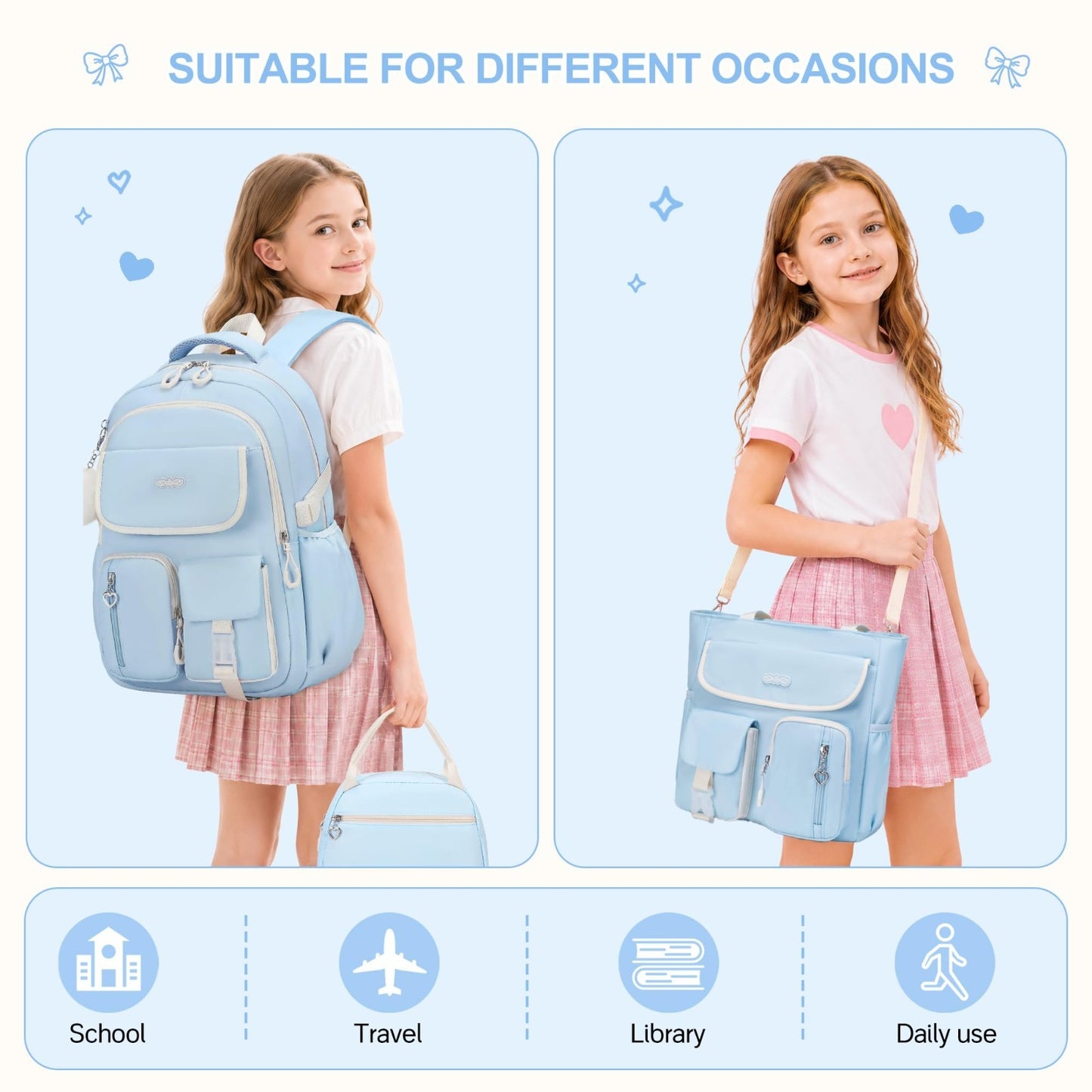 4PCS Girls Backpacks Set with Tote Bag, Lunch Box & Pencil Pouch   School Suppli3