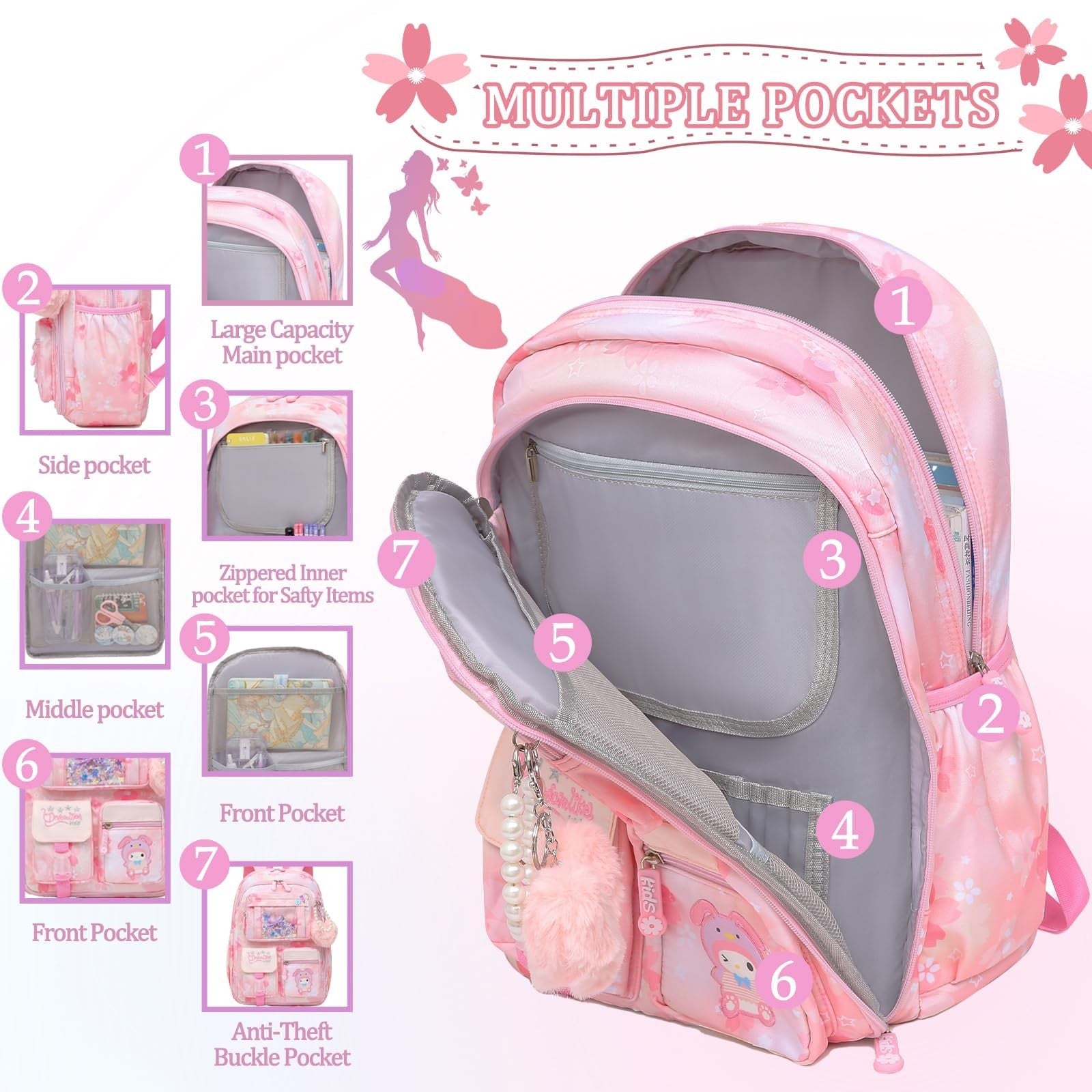 Stylish Girls School Backpack for Kids   17" Book Bag with Multiple Pockets, Spl1