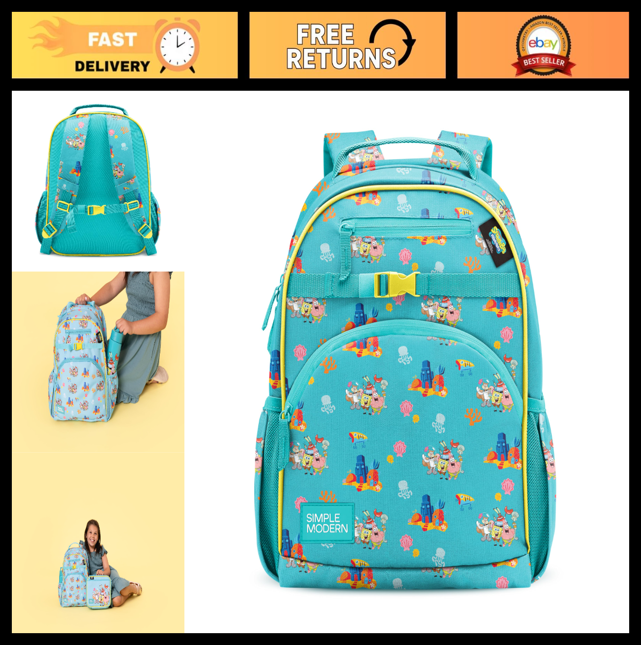 SpongeBob Kids Backpack 18L for School, Cute Bookbag for Preschool & Elementary0