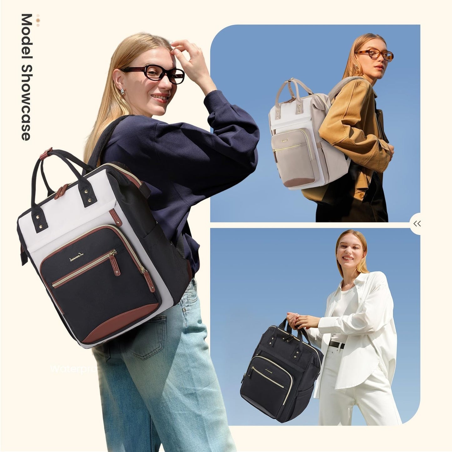 Stylish Laptop Backpack for Women   Large Capacity, Waterproof, 15.6" Work Bag,5