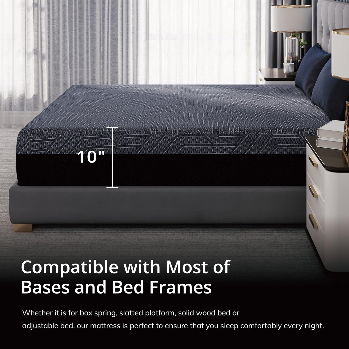 10" Memory Foam Mattress for Back Pain Relief | Medium Firm, Copper Gel, CertiPU6