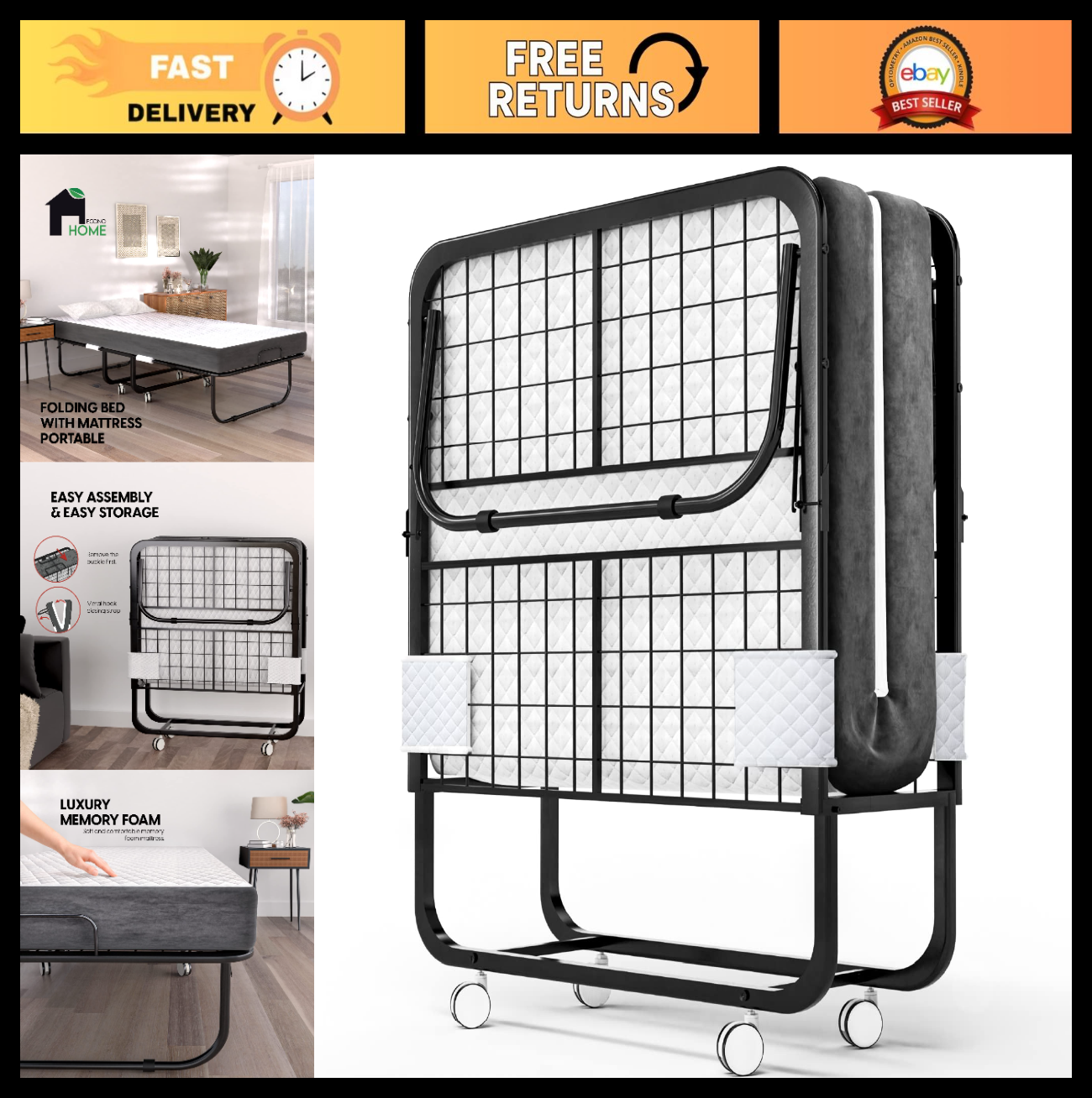 Portable Folding Bed with 5" Memory Foam Mattress   Space Saving Rollaway Cot 750