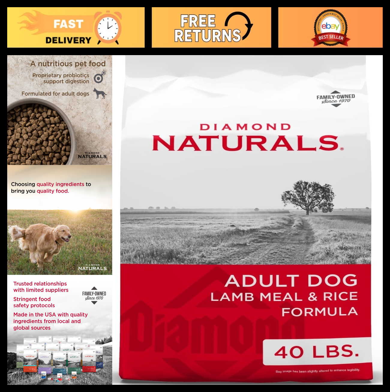 Premium Adult Dry Dog Food, Lamb Meal & Rice, Grain Free, 40lb Bag0