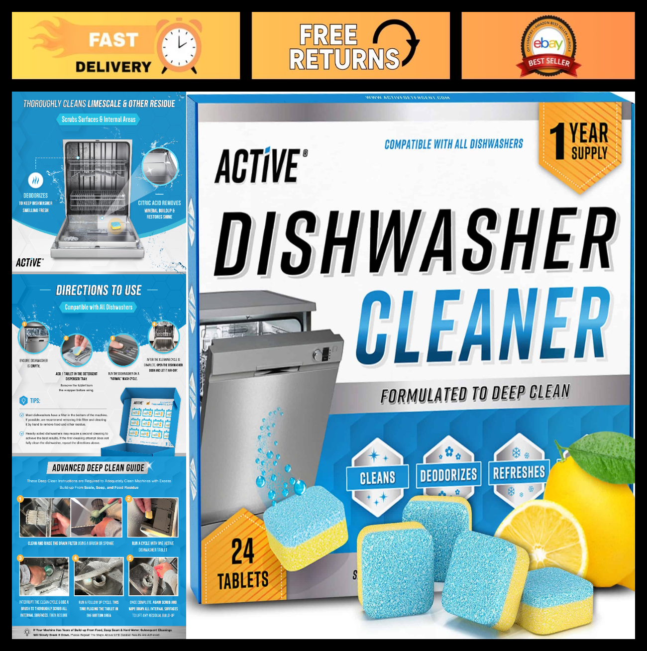 Deep Cleaning Dishwasher Cleaner Tablets   24 Heavy Duty Descaler Pods, Septic S0