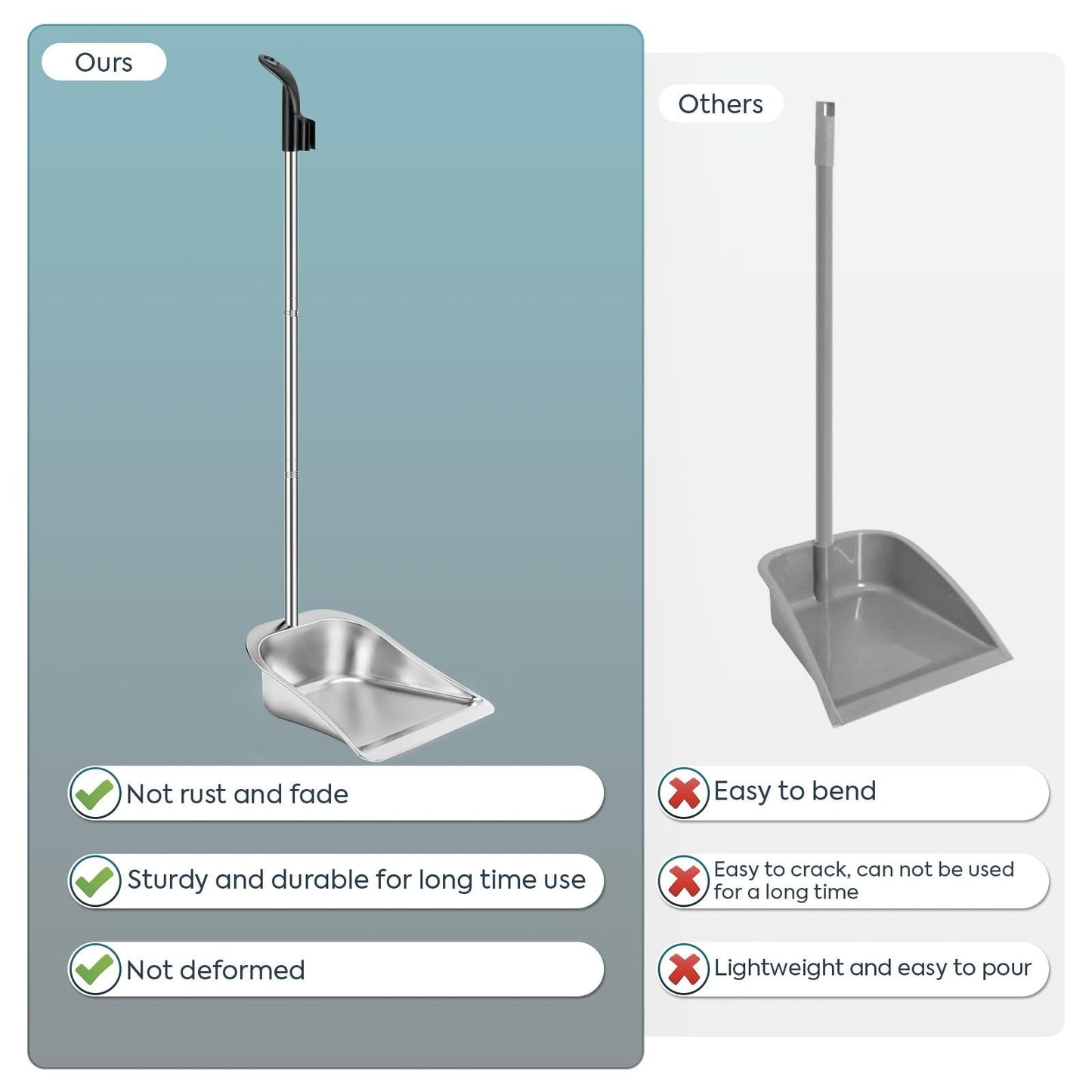 Long Handle Dust Pan - 35” Heavy Duty Metal Stand Up Dustpan, Adjustable Stainle2