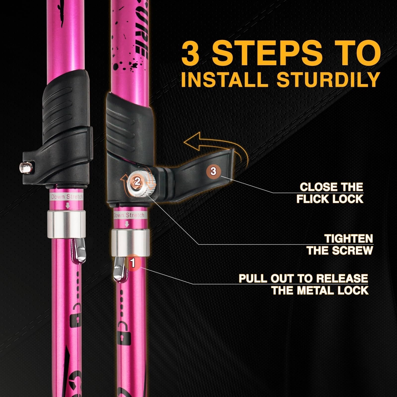 Collapsible Trekking Poles - Lightweight Aluminum Walking Sticks for Hiking, Cam4