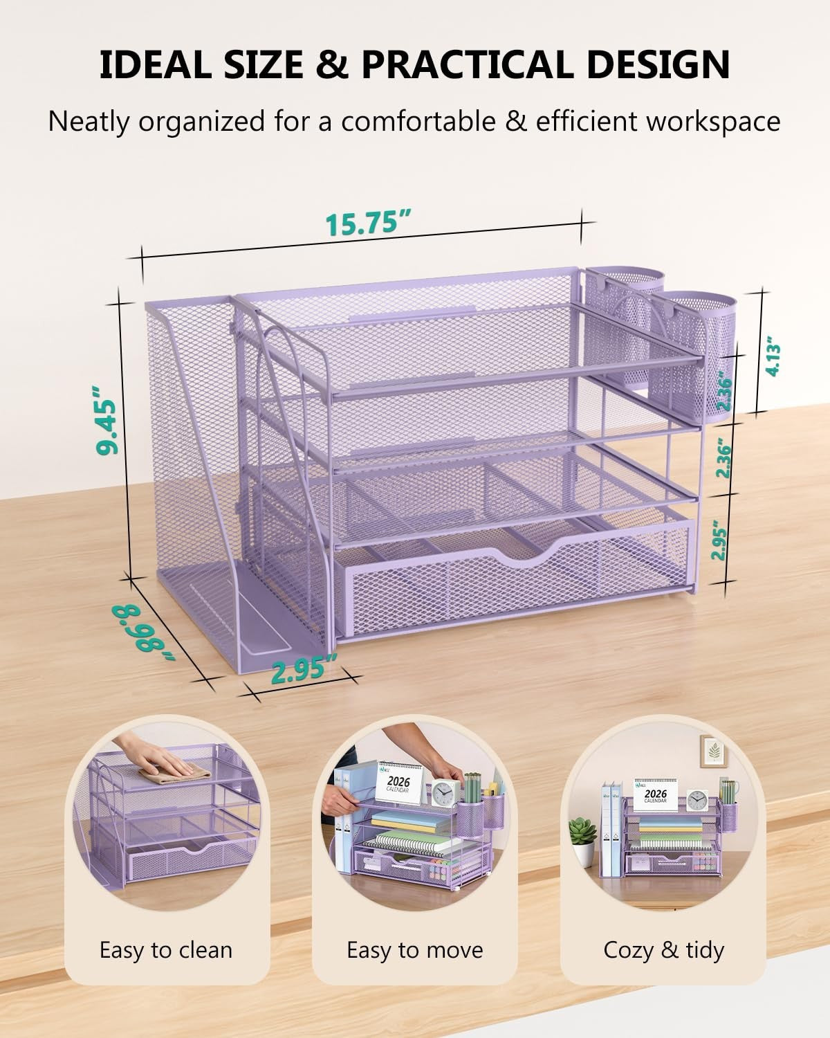 4 Tier Desktop File Organizer with Drawer & 2 Pen Holders   Office Supplies, Pur2