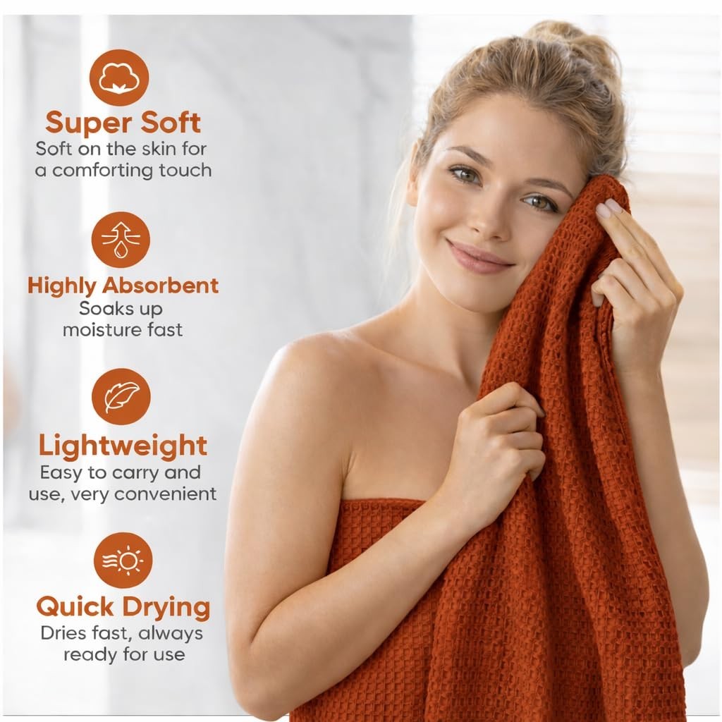 4 Pack Oversized Waffle Weave Bath Towels, 30x60 Inch, Ultra Soft Cotton, Lint F5