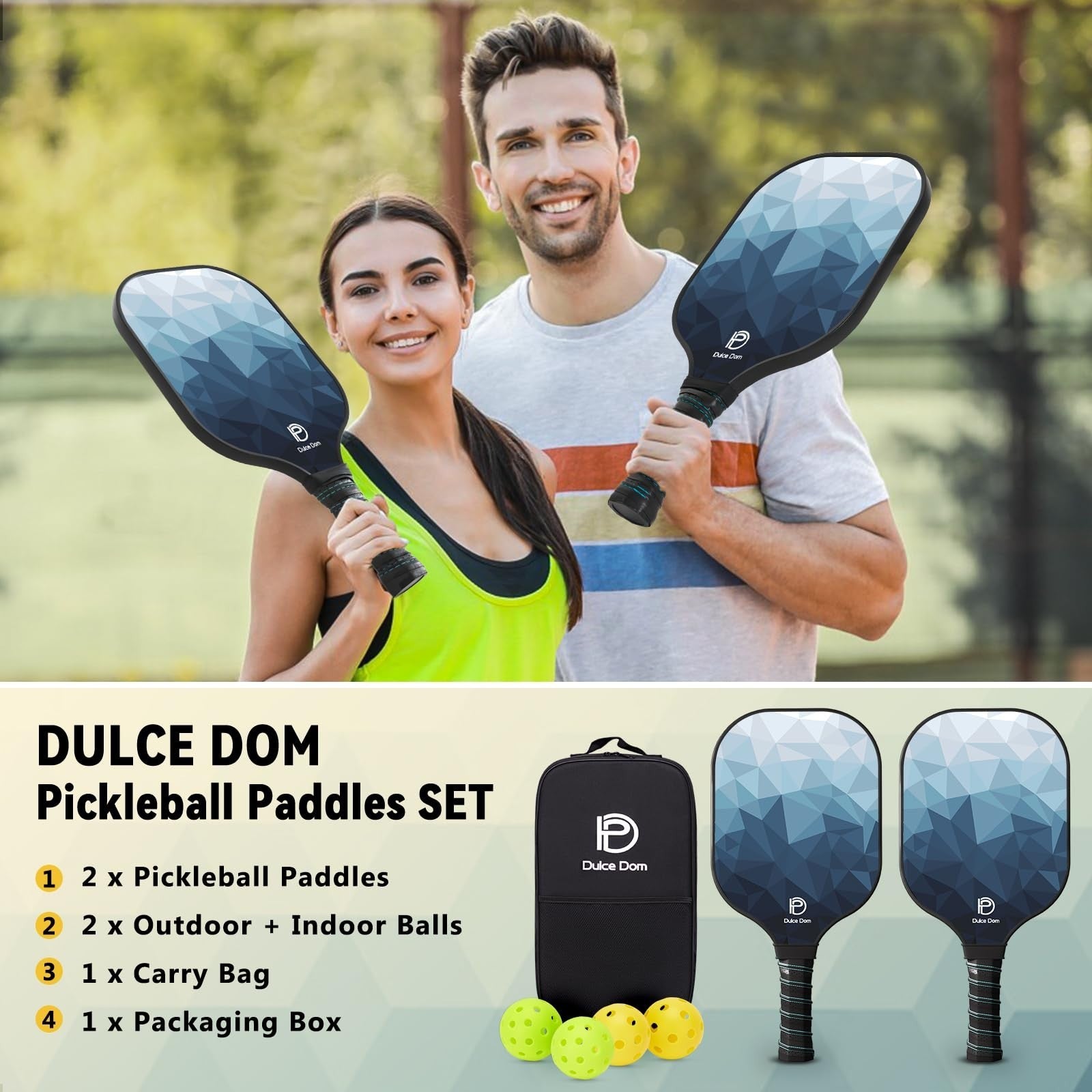 Pickleball Paddles Set of 2/4 - USAPA Approved Fiberglass Graphite Rackets & Bag5
