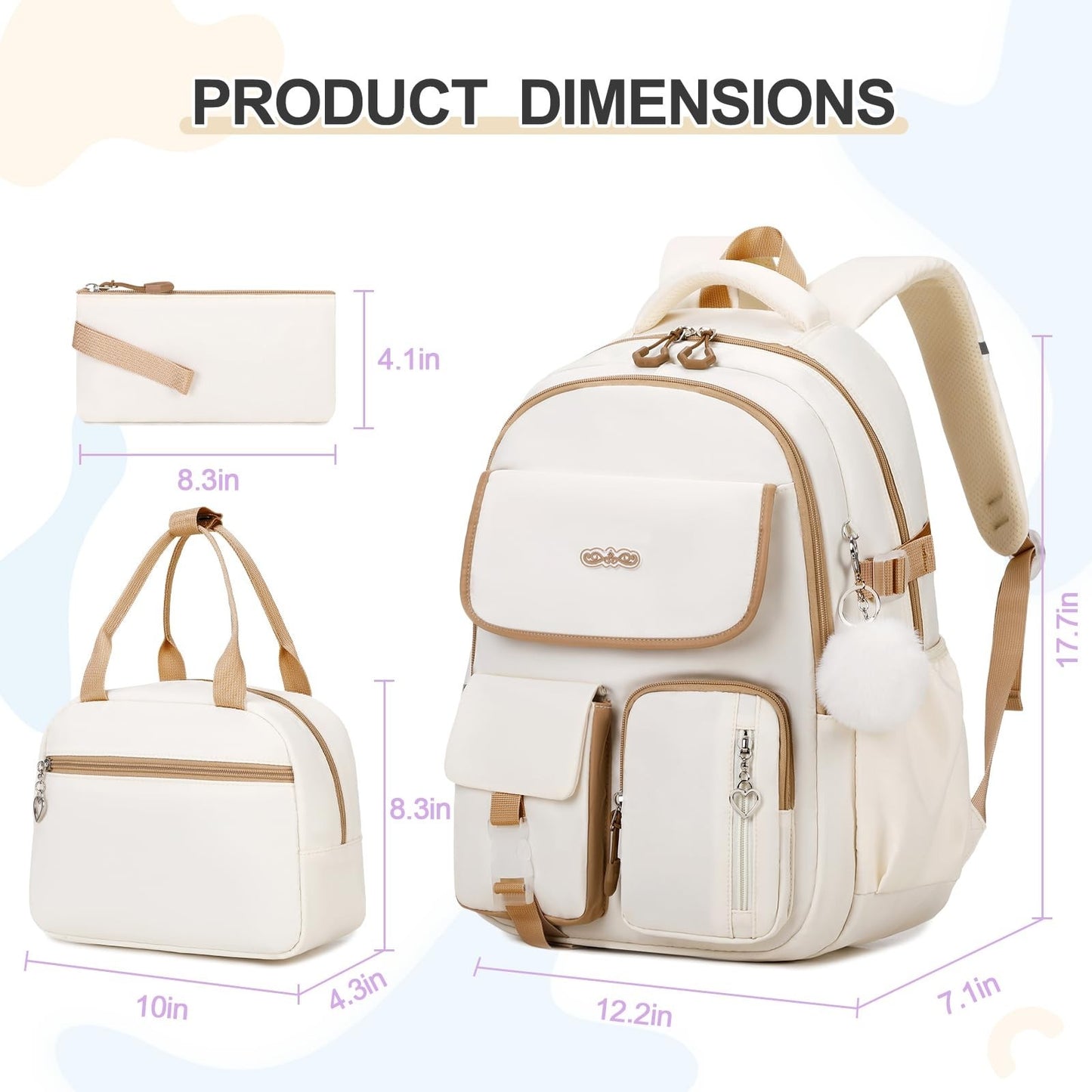 Girls' School Backpack Set 3PCS   Stylish Backpack, Lunch Box & Pencil Pouch2