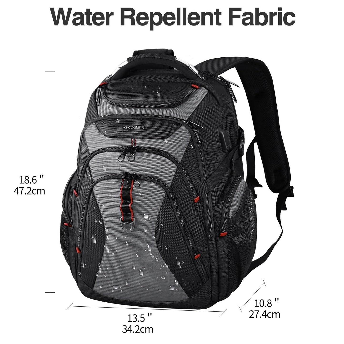 17.3 Inch Laptop Backpack, XL Computer Bag for Men, Stylish Black Grey Design2