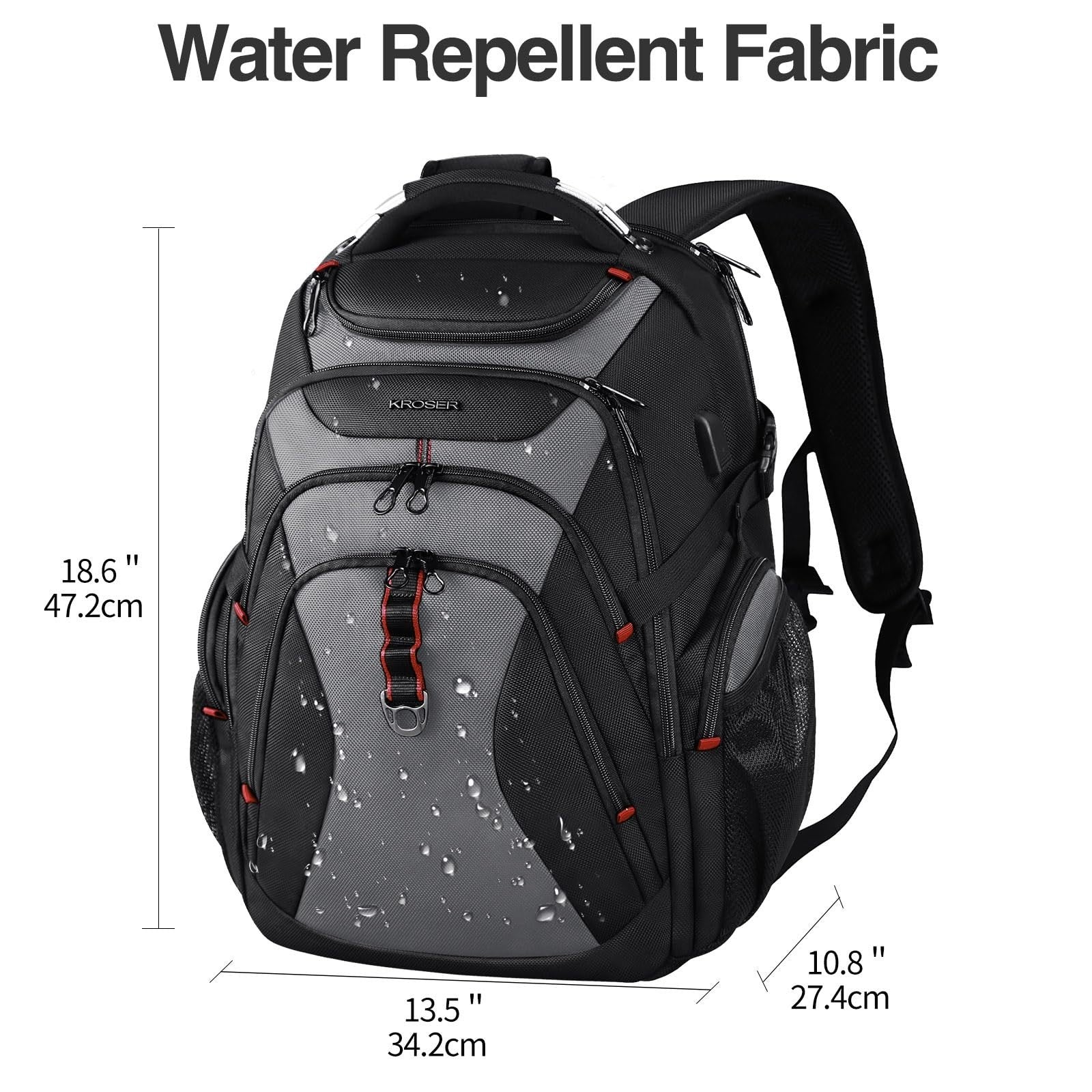 17.3 Inch Laptop Backpack, XL Computer Bag for Men, Stylish Black Grey Design2