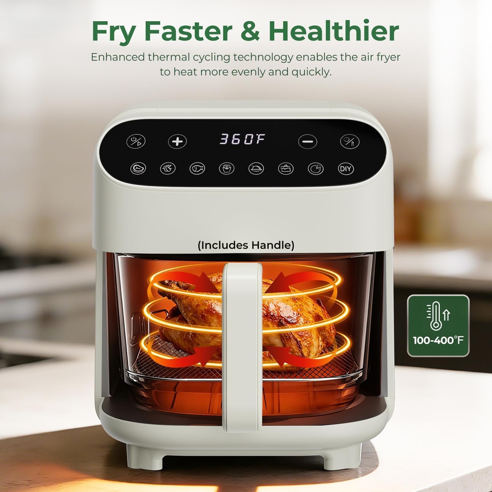 5 Quart Glass Air Fryer - Non-Toxic Borosilicate Basket, 8 Cooking Modes, BPA-Fr7
