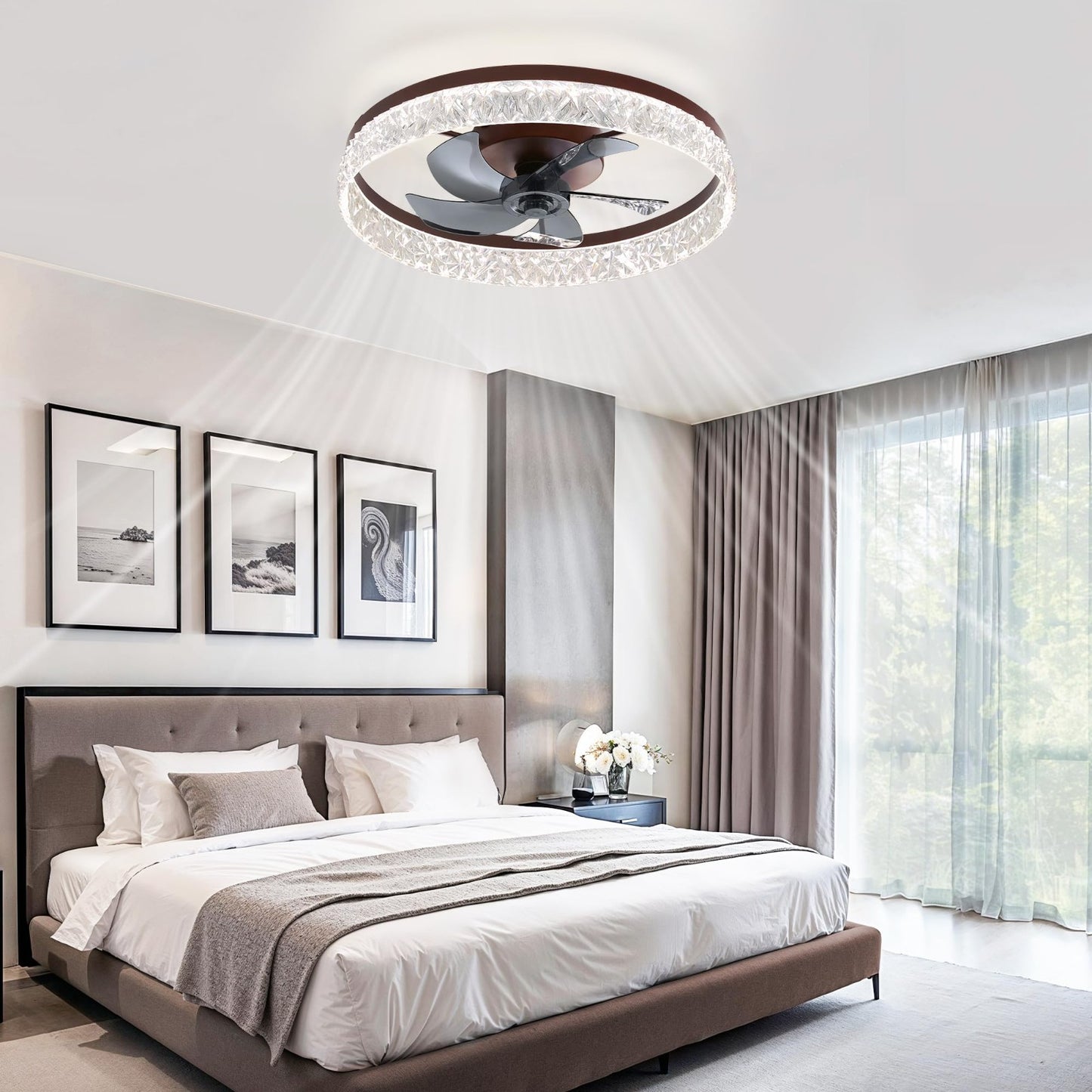 22" LED Ceiling Fan with Lights & Remote   Dimmable, 6 Speeds, Flush Mount, Time6
