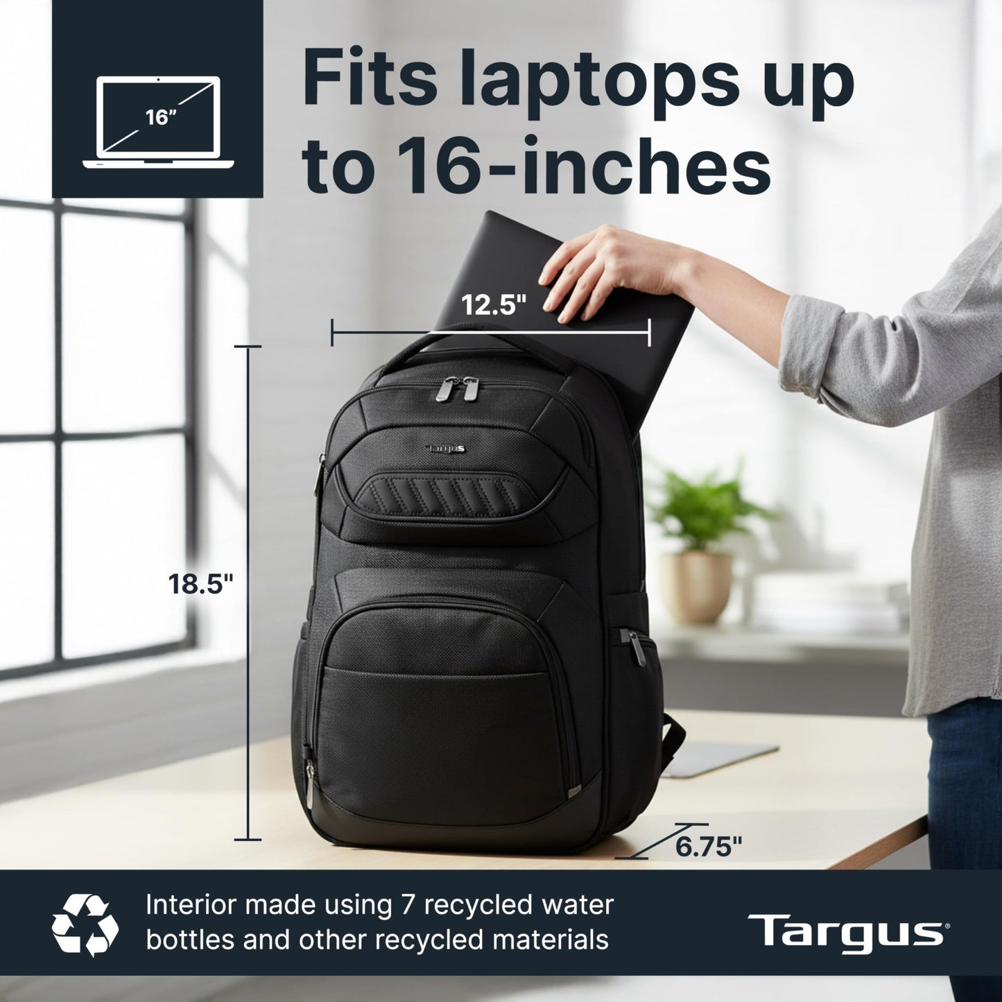 16 Inch Laptop Backpack, Travel Bag for Men & Women, Water Resistant, Black5