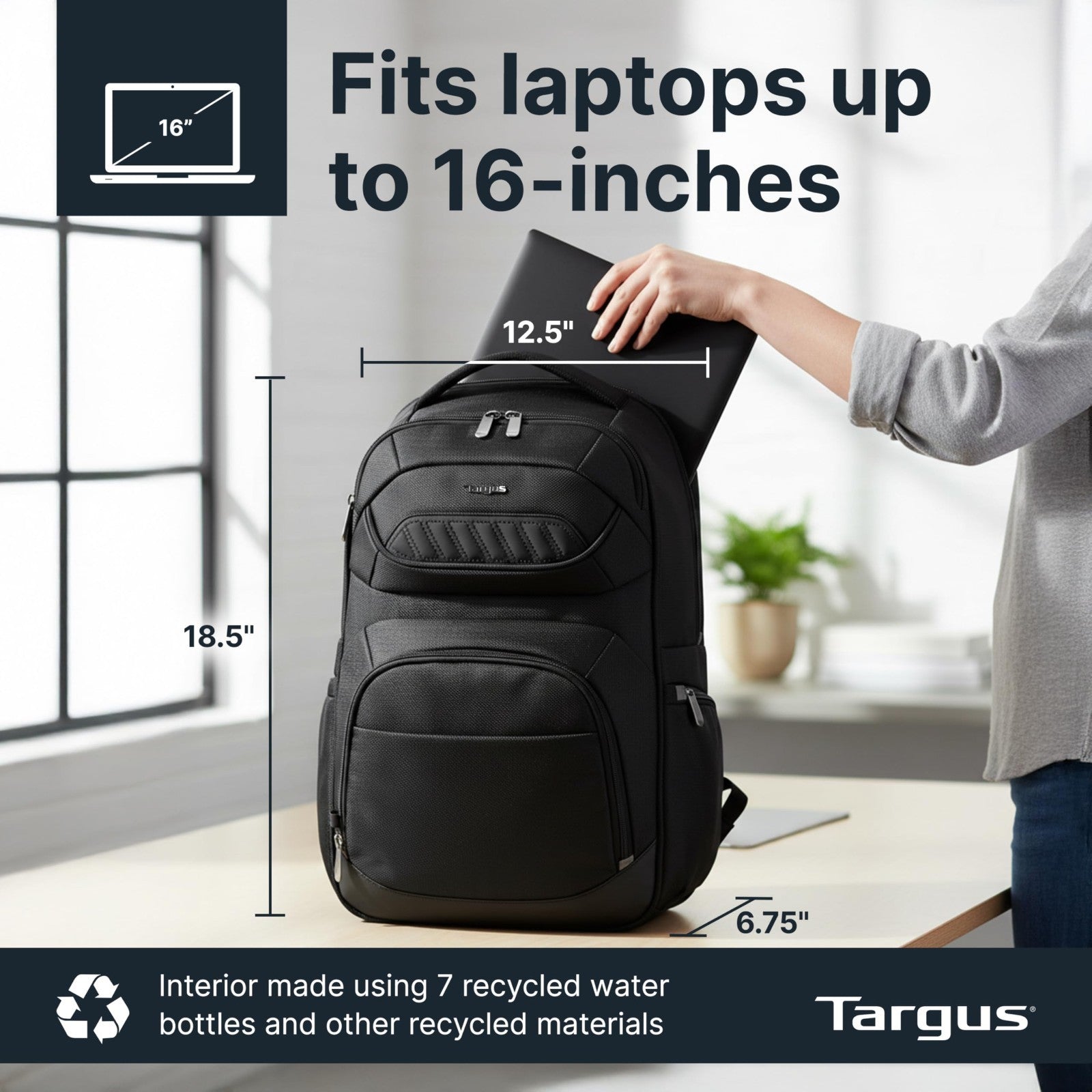 16 Inch Laptop Backpack, Travel Bag for Men & Women, Water Resistant, Black5