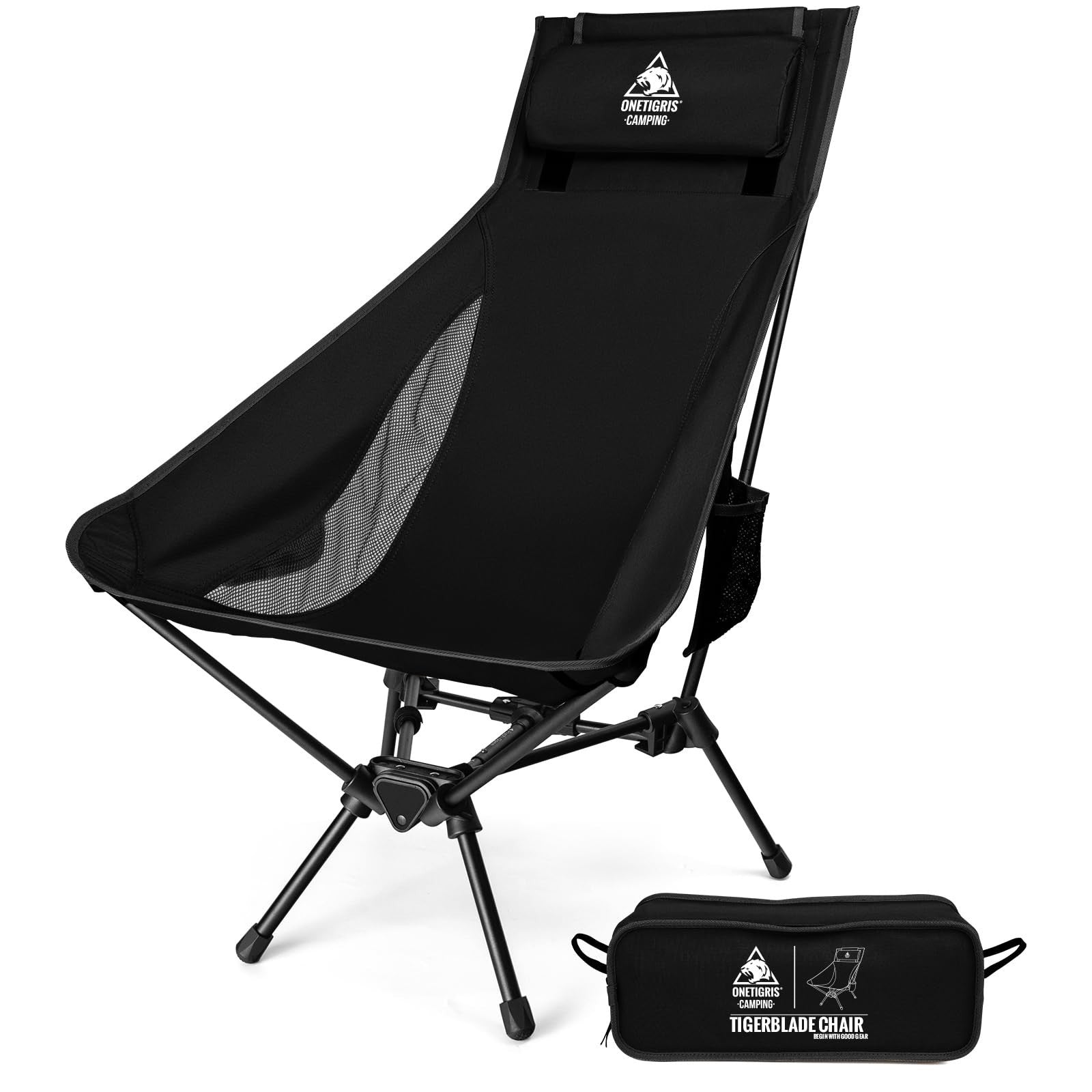 High Back Camping Chair with Pillow, Comfortable Folding Seat, Portable Outdoor1