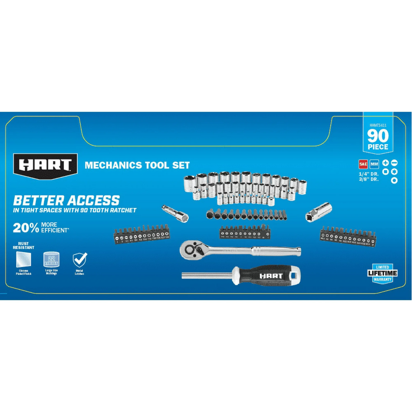 HART 90-Piece 3/8-inch Mechanics Tool Set, Chrome Finish1