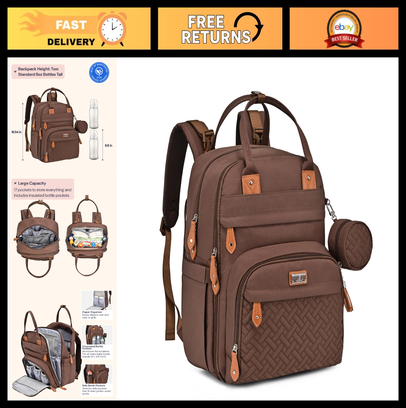 Multi Functional Water Resistant Diaper Bag Backpack   Baby Travel Tote, Changin0
