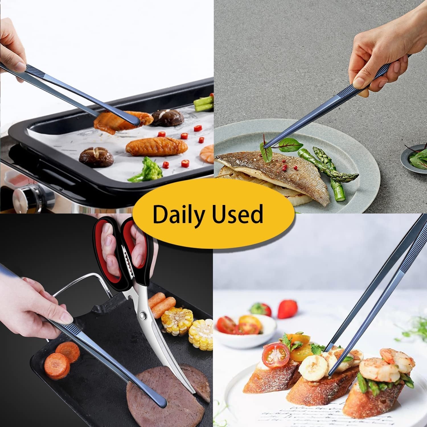 12 Inch Stainless Steel Cooking Tweezers   2 Pcs Kitchen Tongs for Plating, Navy3