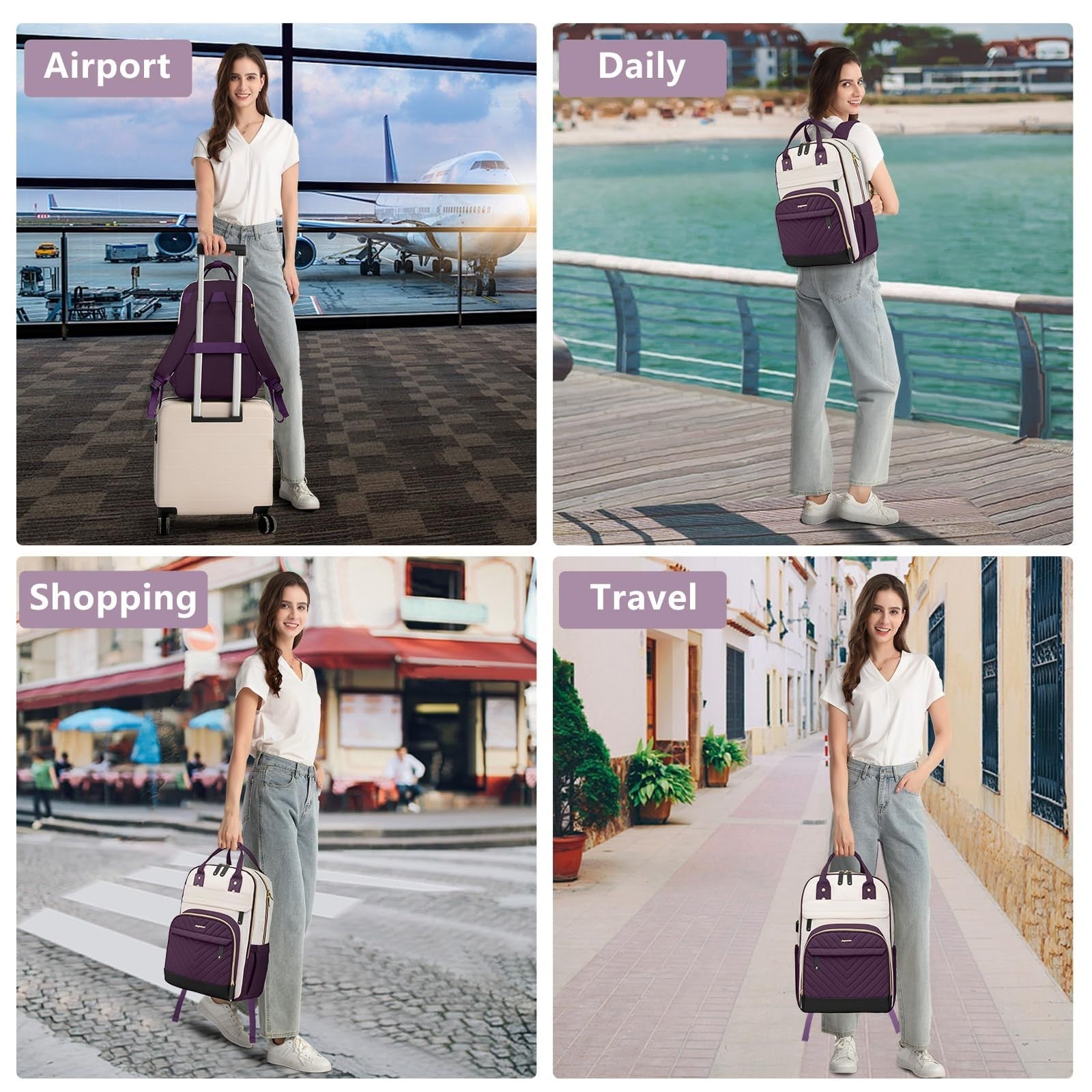 Stylish 15.6" Laptop Backpack for Women   Waterproof USB Charging College Bag, A5
