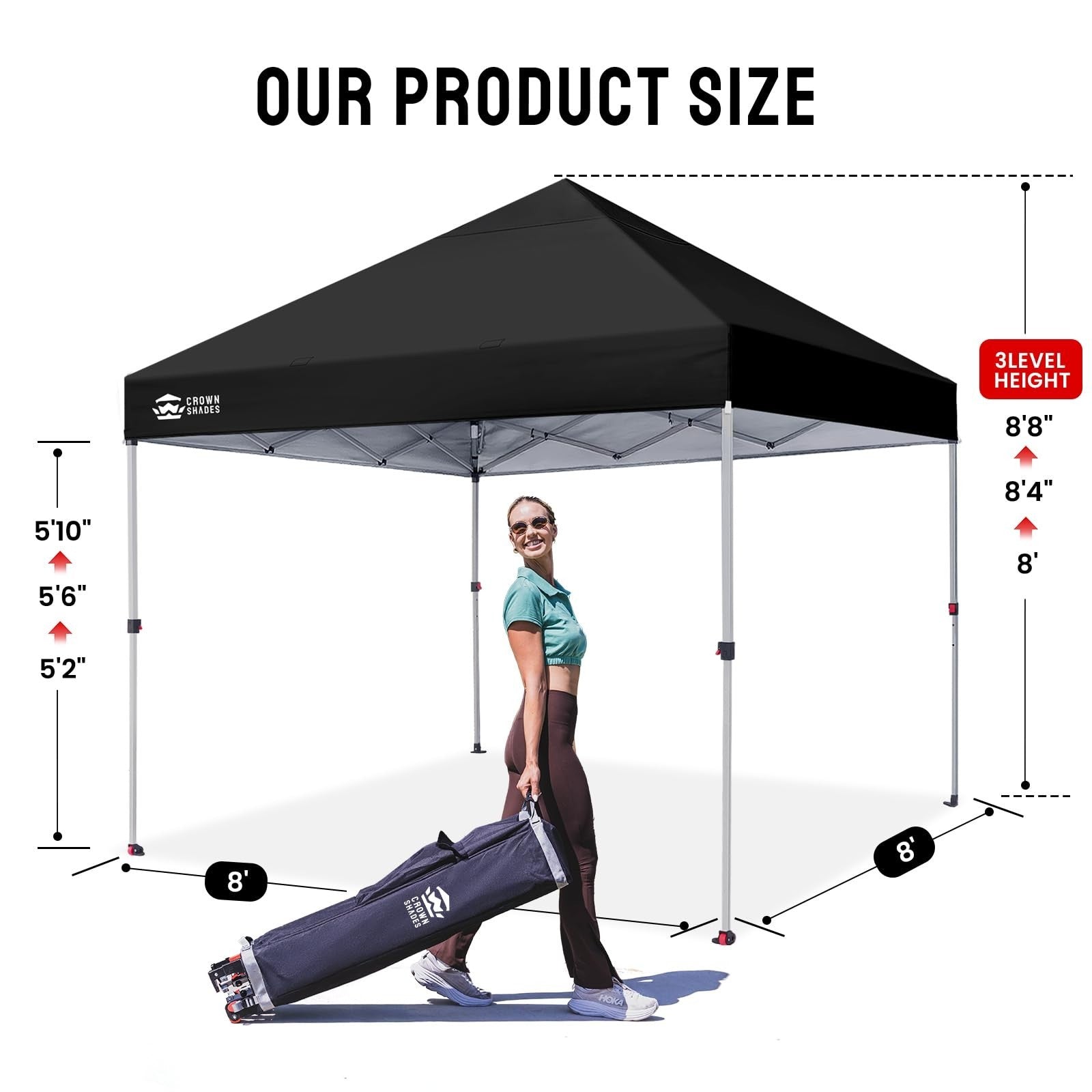 8x8 Pop Up Canopy Tent   One Push Setup, Easy Outdoor Sun Shade for Events, Part2