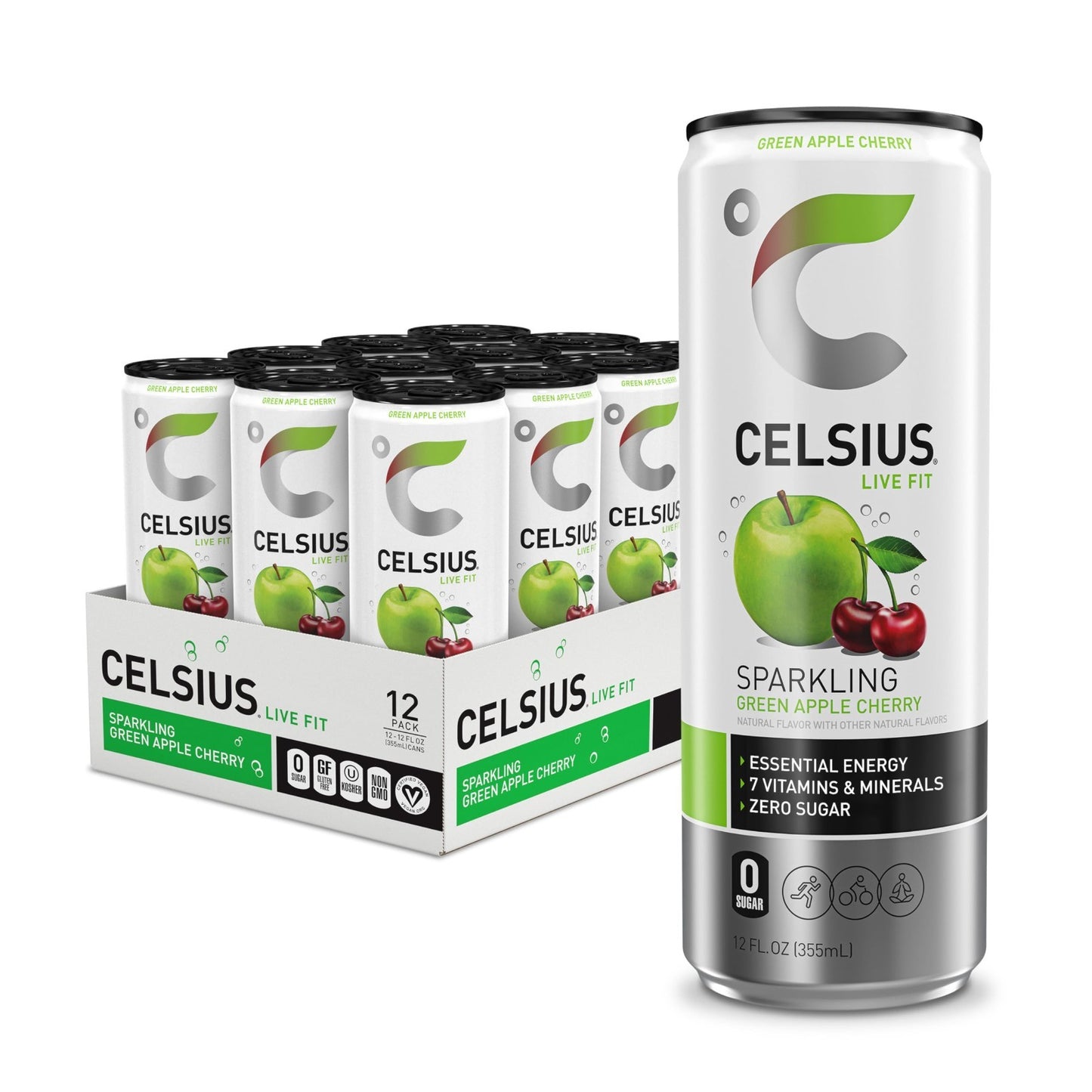 Sparkling Green Apple Cherry Energy Drink, Sugar Free, 12 Fl Oz, 12 Pack1